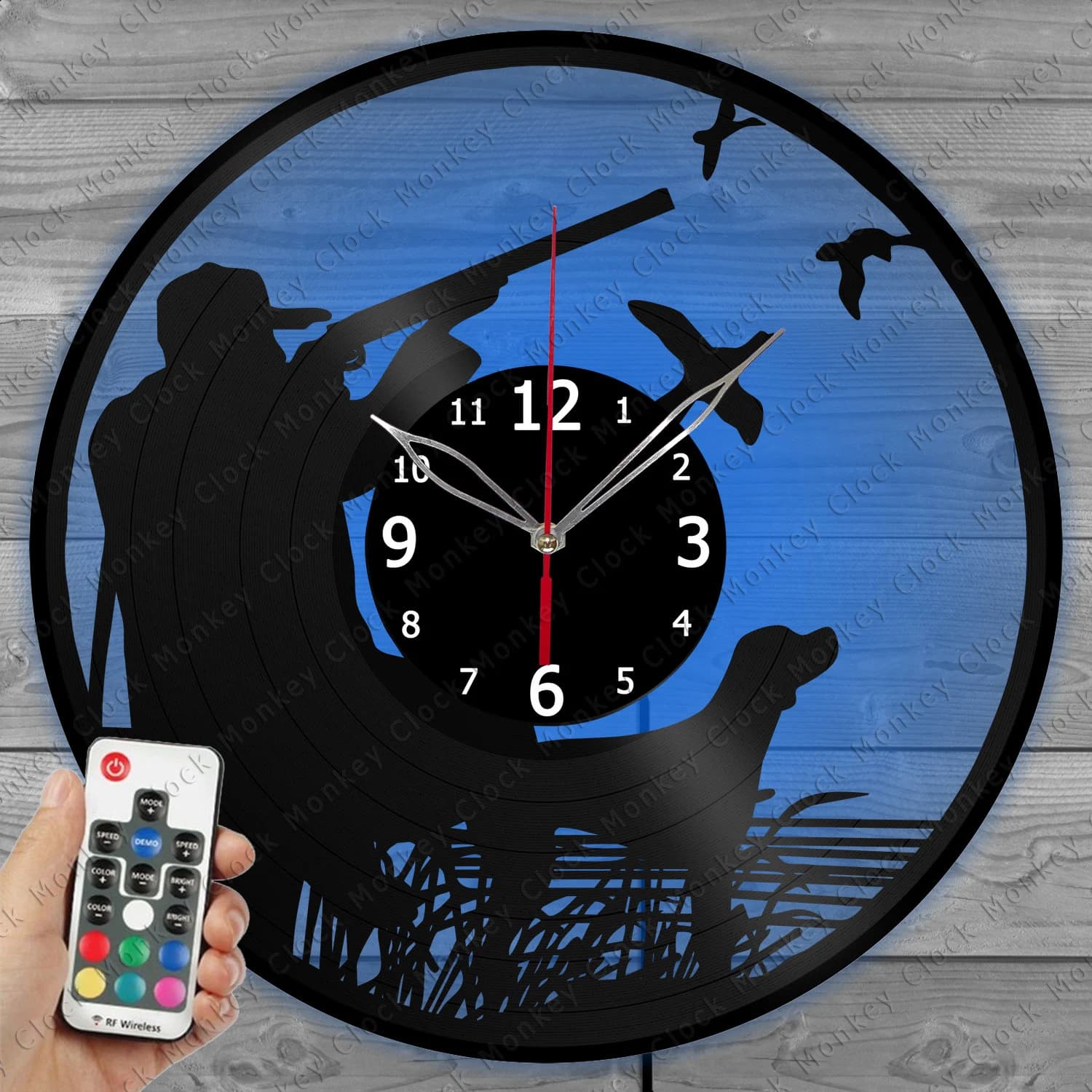 Duck Hunting Clock with LED Light Vinyl Clock Decor Wall Clock Custom Order Vinyl Record Wall Clock Personalized Design Gift for him and his