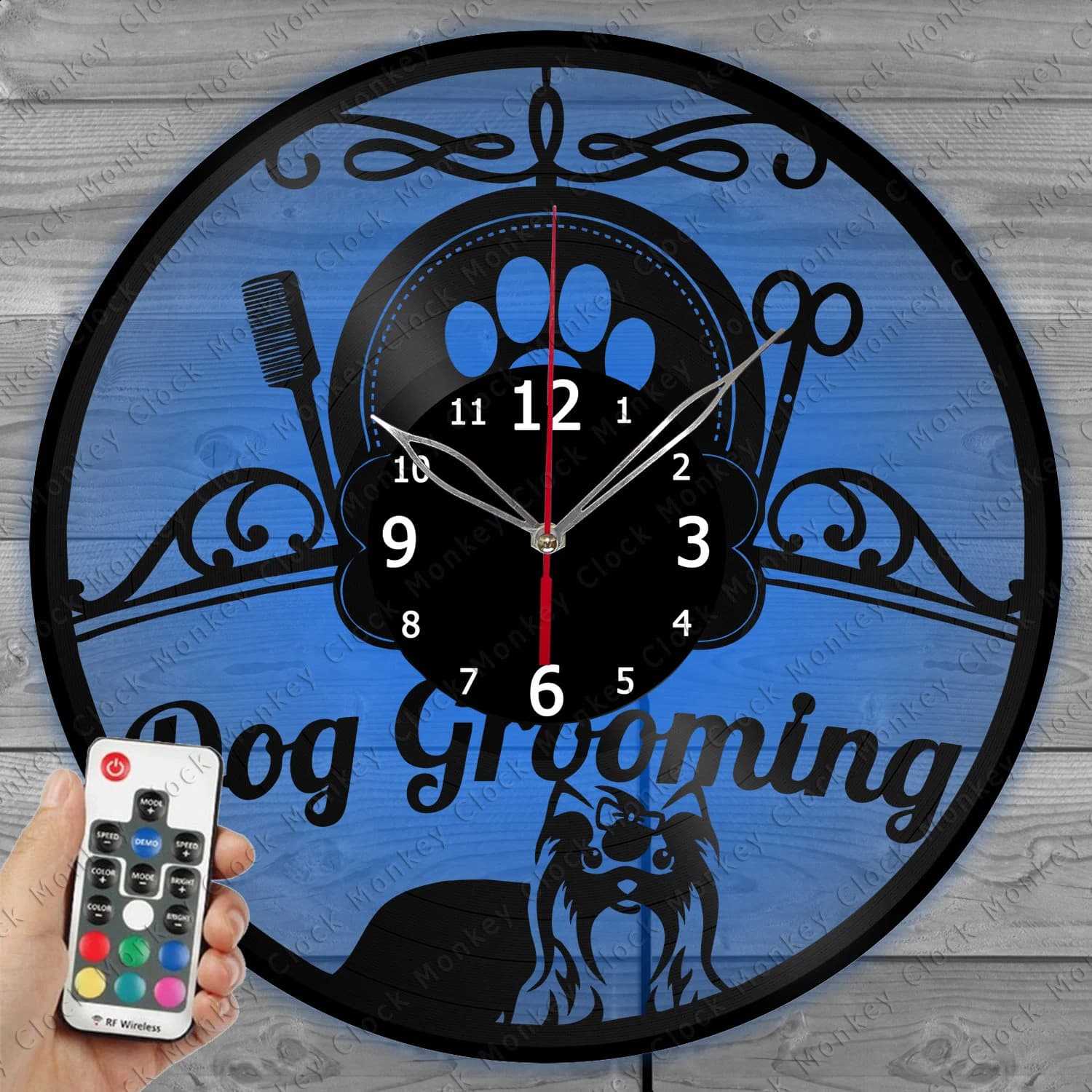 Grooming salon Clock with LED Light Vinyl Clock Dog Wall Clock Custom Order Vinyl Record Wall Clock Personalized Design Gift for him and his