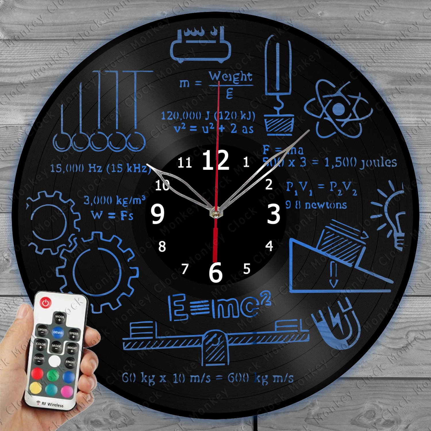 Physics Clock with LED Light Vinyl Clock Home Decor Wall Clock Custom Order Vinyl Record Wall Clock Personalized Design Gift for him & his
