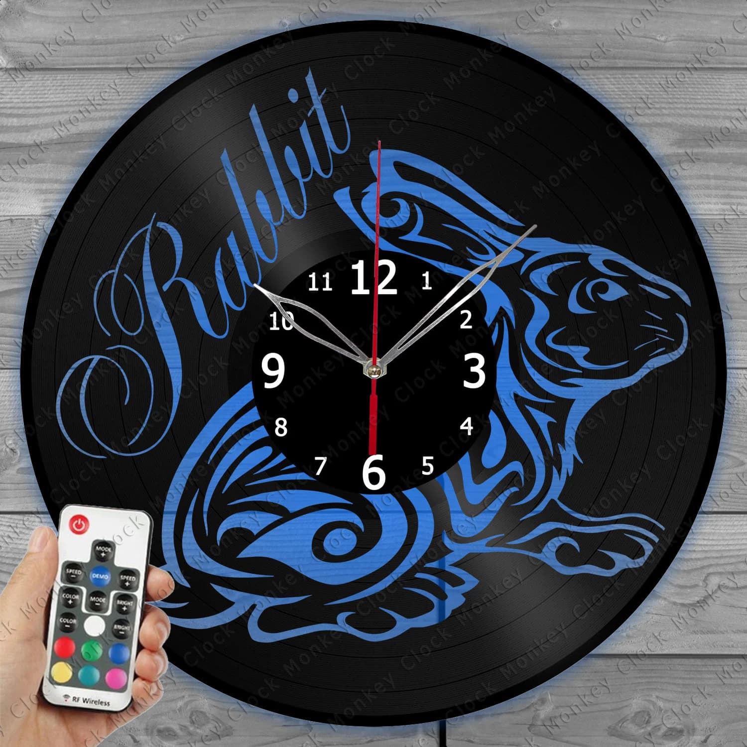 Rabbit Clock with LED Light Vinyl Clock Home Decor Wall Clock Custom Order Vinyl Record Wall Clock Personalized Design Gift for him & his