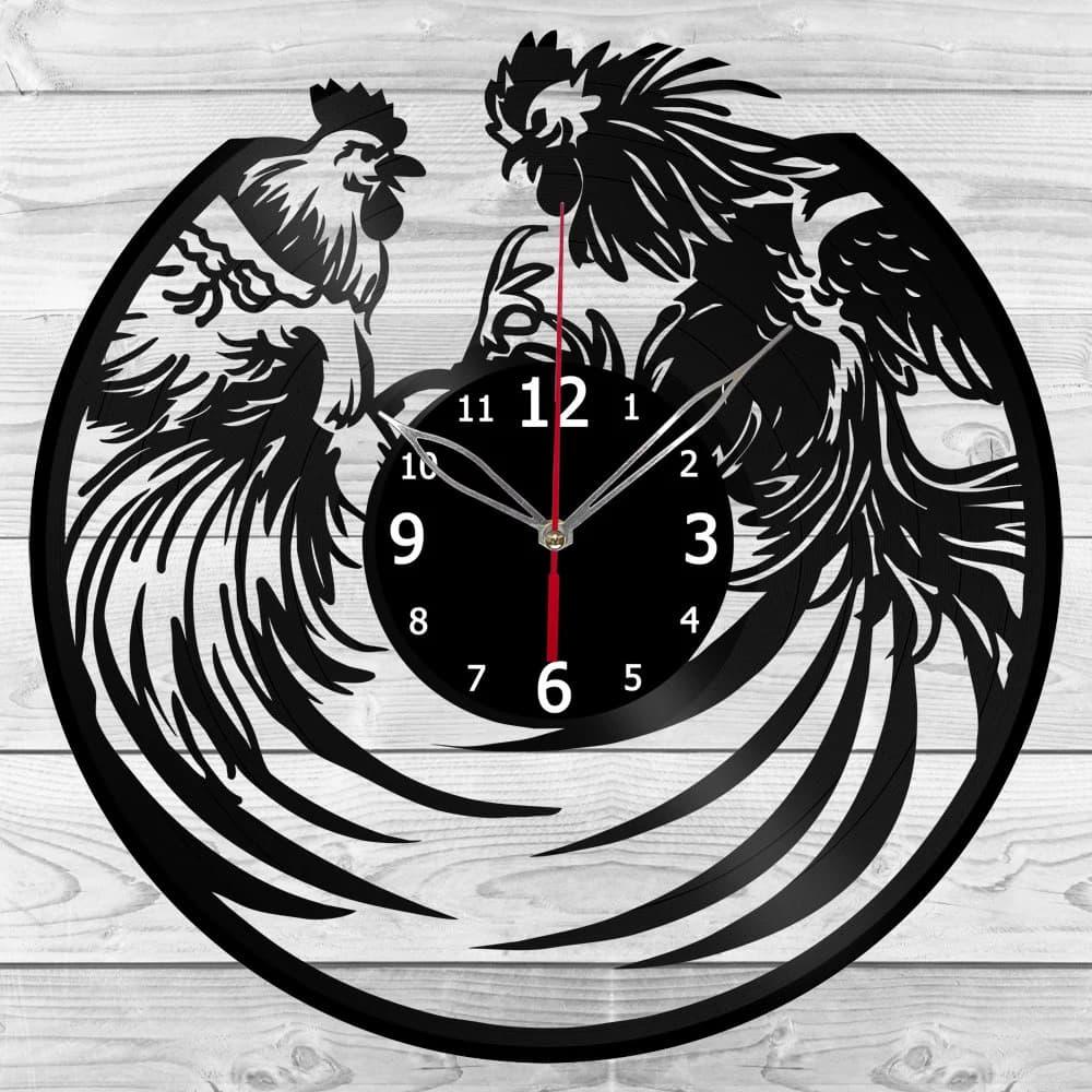 Fighting Rooster Clock with LED Light Vinyl Clock Bird Wall Clock Custom Order Vinyl Record Wall Clock Personalized Design Gift for him his - image 3