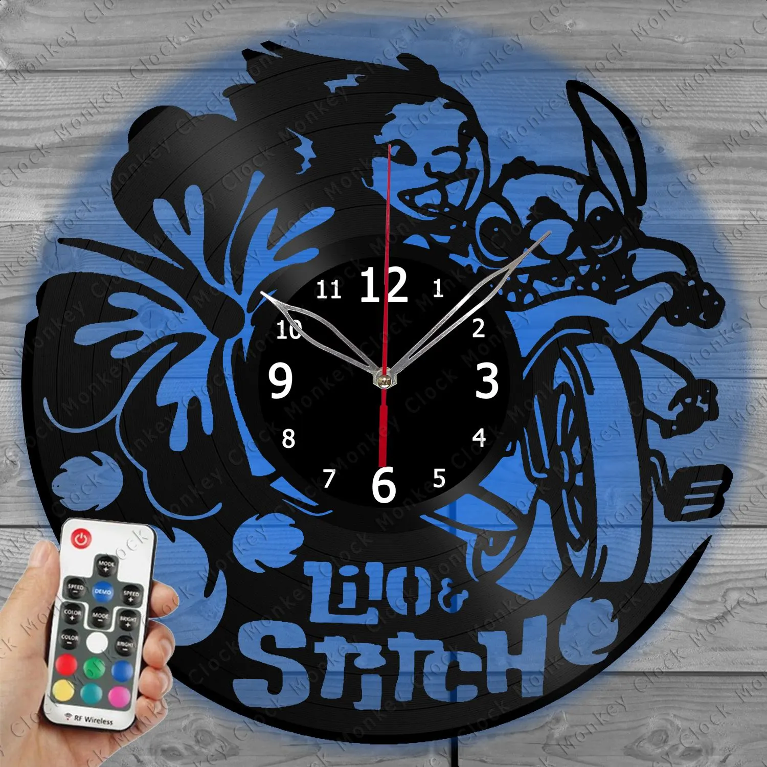Lilo&Stitch Clock with LED Light Wall Art Lilo Stitch Decor Wall Clock Unique Vinyl Record Wall Clock Lilo and Stitch Gifts