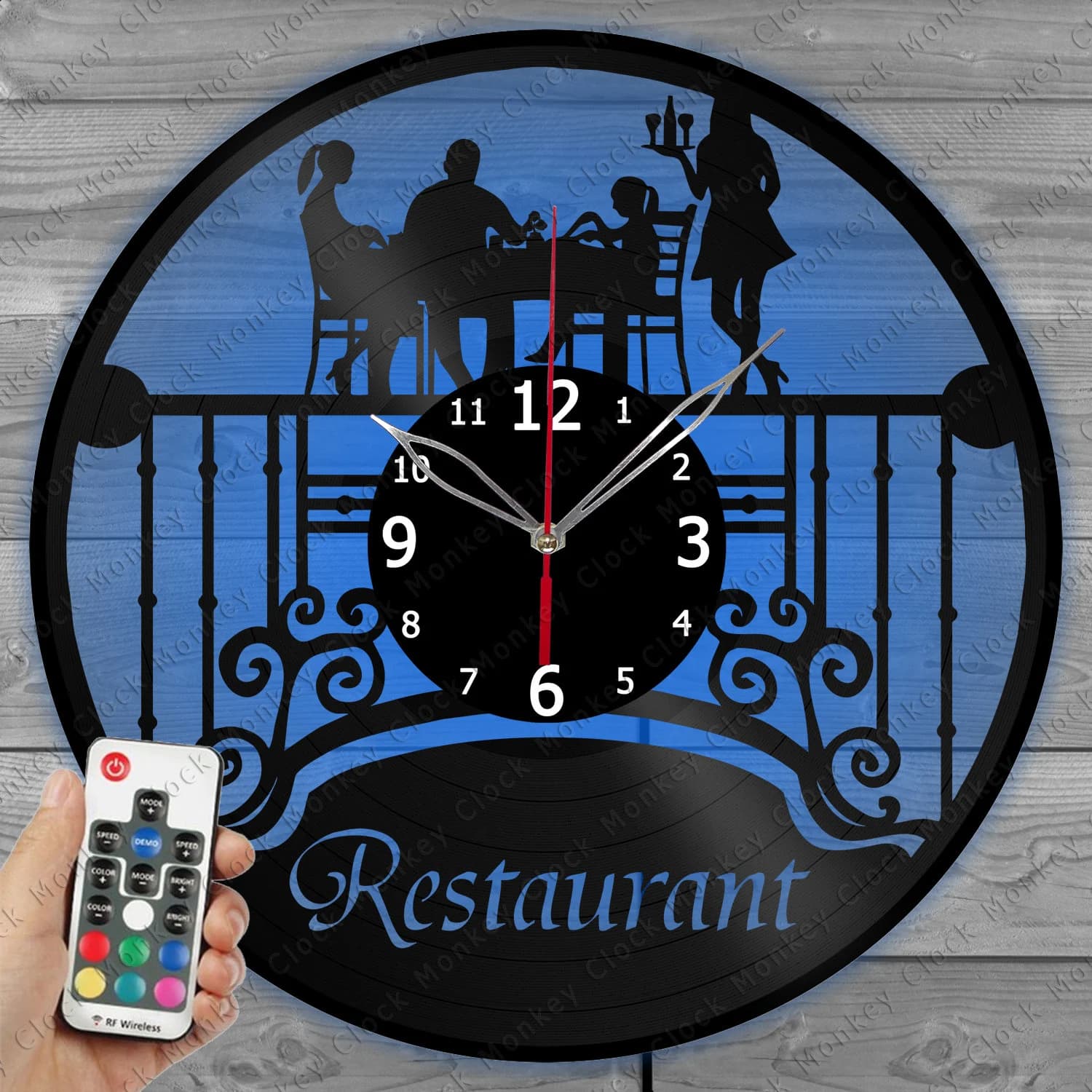 Restaurant Clock with LED Light Vinyl Clock Art Decor Wall Clock Custom Order Vinyl Record Wall Clock Personalized Design Gift for him & his