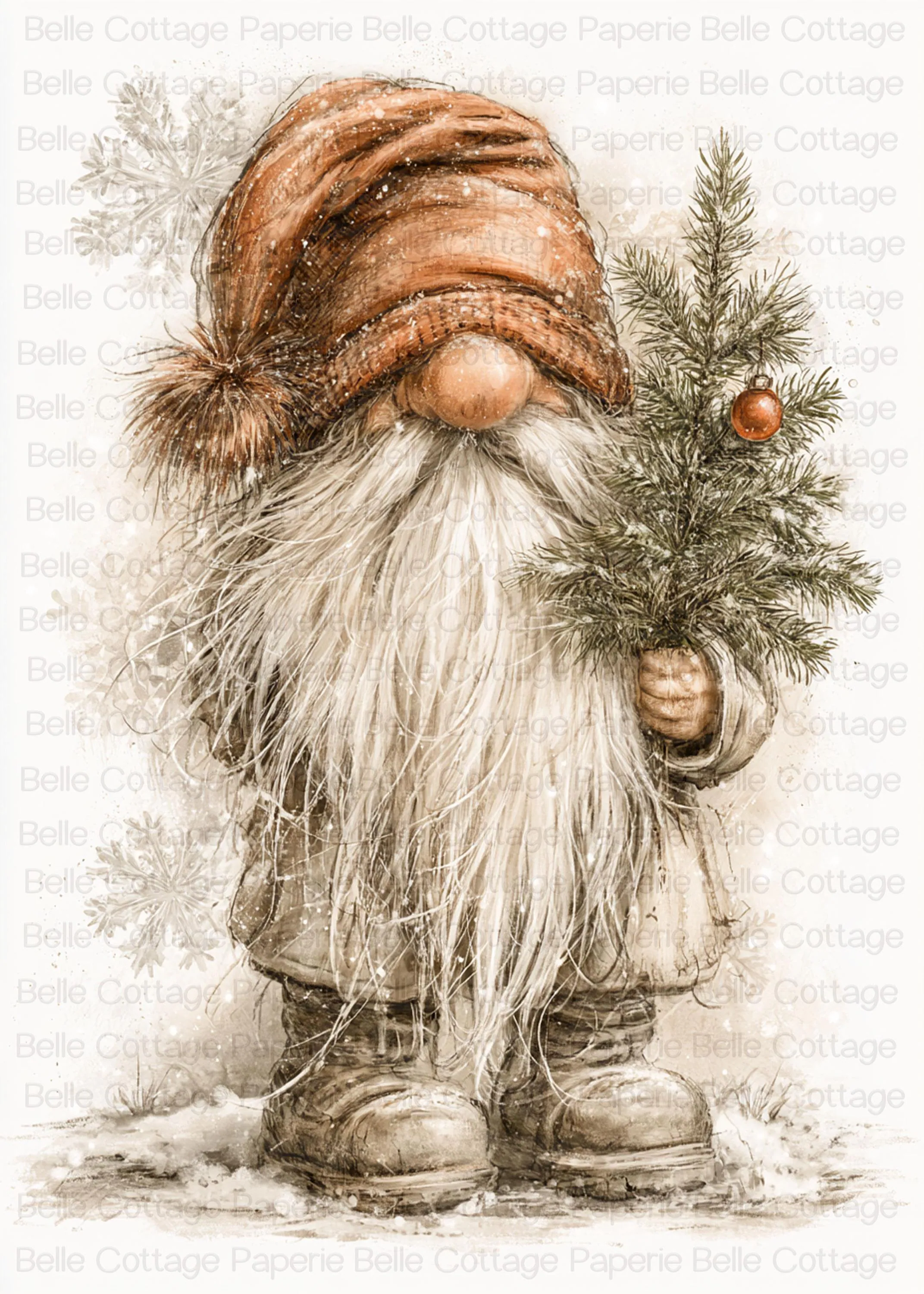 Vintage Christmas Gnome A4 Rice Paper, Rustic Gnome Decoupage Paper, Woodland Christmas Decor, Watercolor Gnome, Mulberry Rice Paper