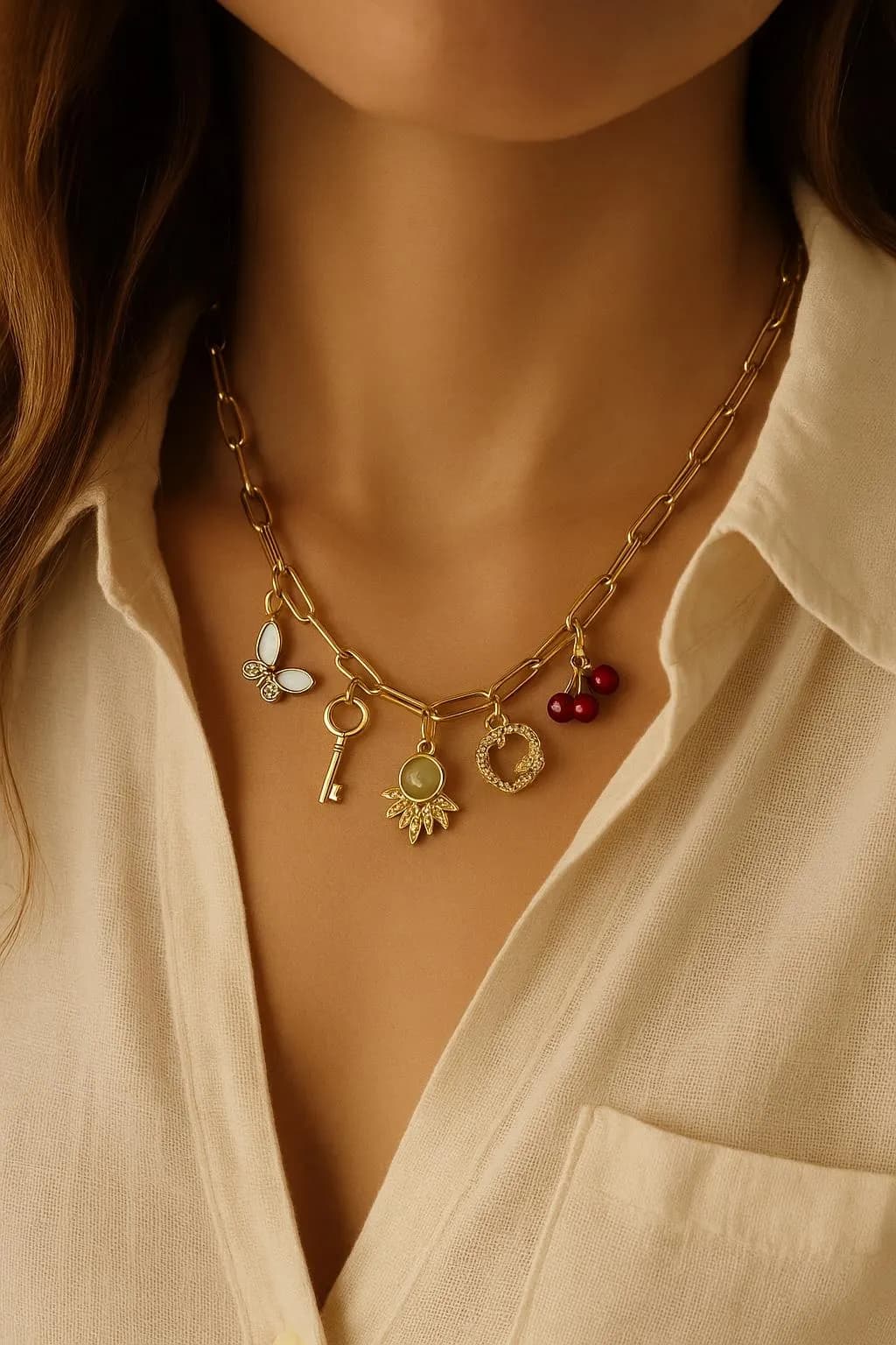 Custom Charm Necklace: Personalized 18K Gold Plated Stainless Steel, Birthstones & Engraved Pendants
