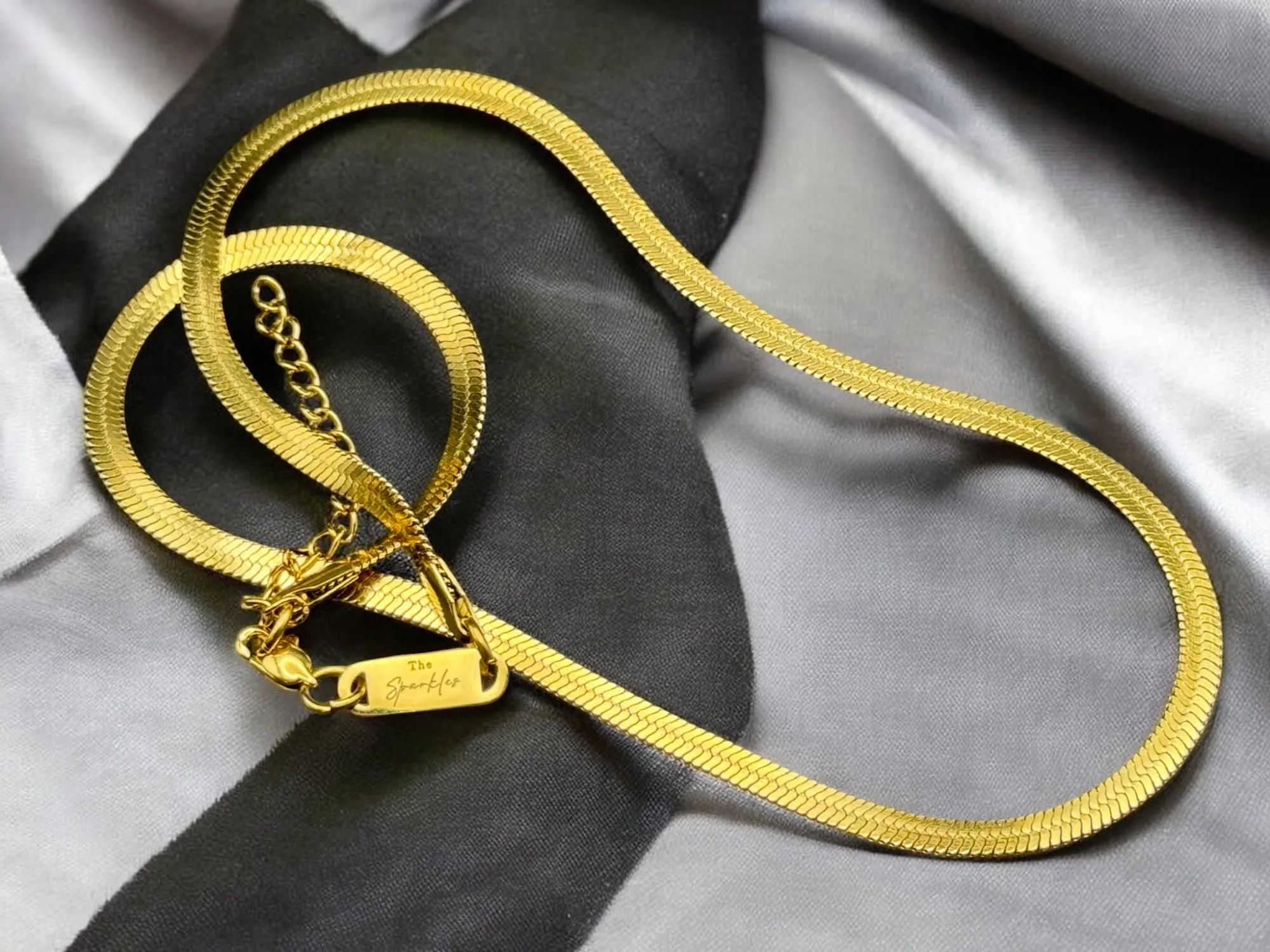 18K Gold Plated Herringbone Chain Necklace: Non Tarnish Layering Jewelry