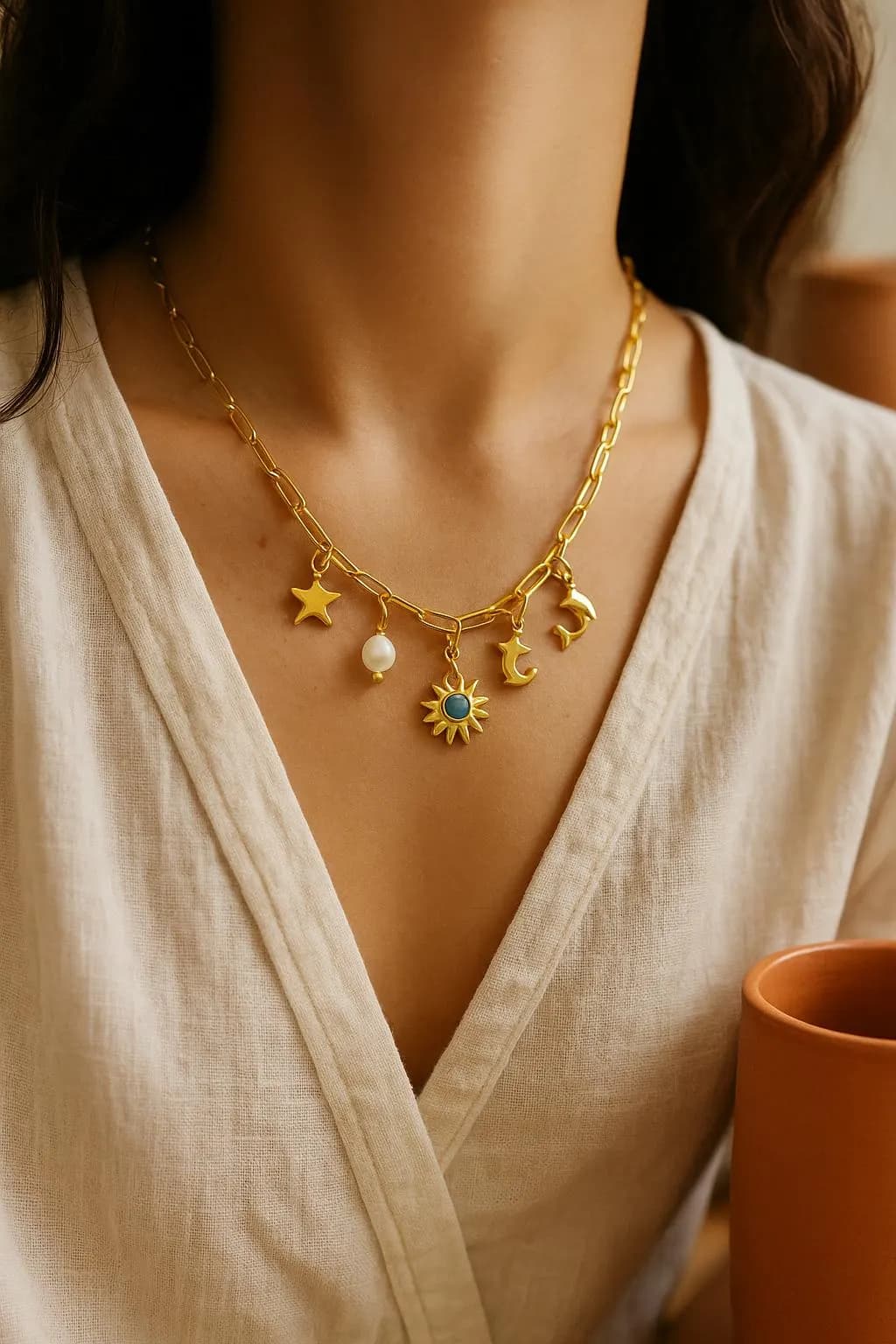 Custom Charm Necklace: Personalized 18K Gold Plated Stainless Steel, Birthstones & Engraved Pendants - image 3