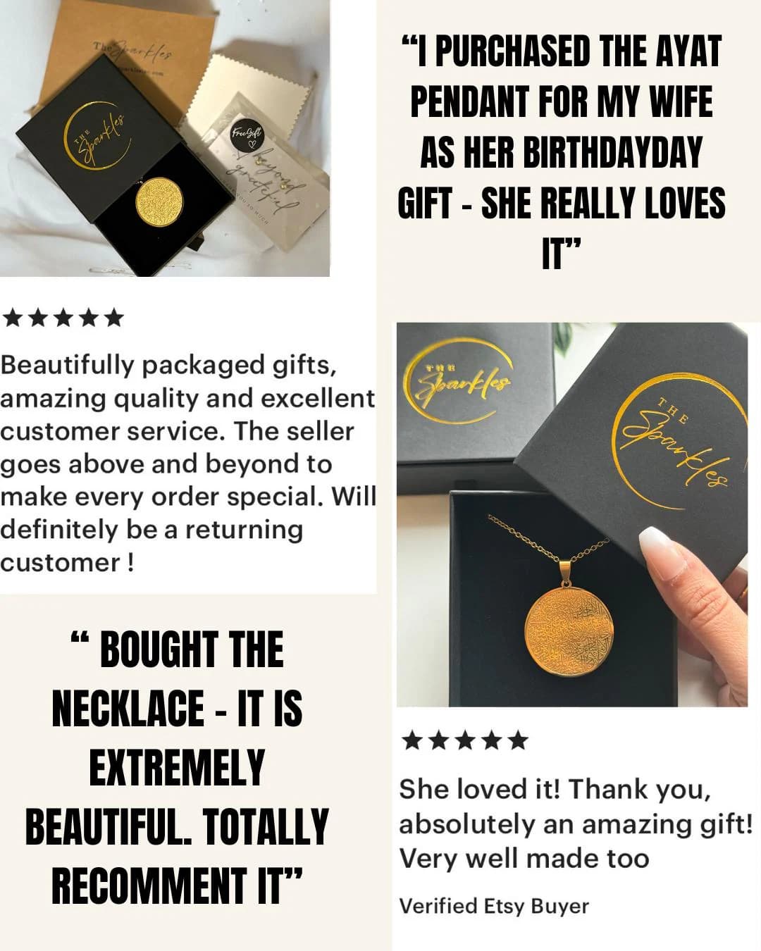 Calligraphy Arabic Gold Plated Round Thick Pendant Necklace. Islamic Jewelry for Muslims. Real Gold Plated Arabic Inspired Ayat Ul Kursi Pendant. Every Day wear, Non-tarnish. Makes a great present for women for Eid, Ramadan, Birthday & Anniversary