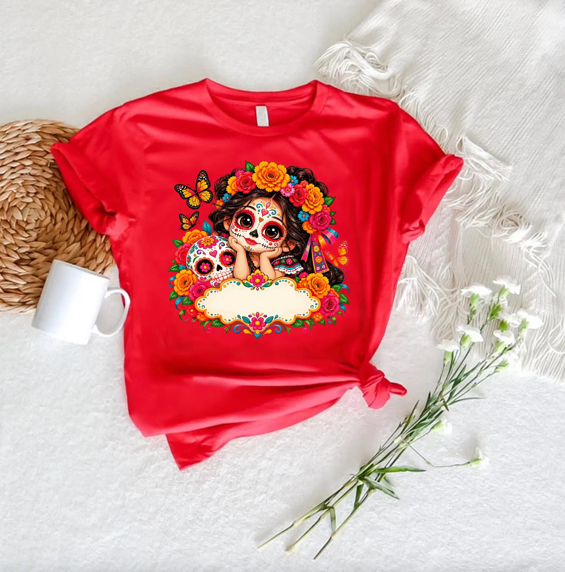 Dia De Los Muertos T-Shirt, Sugar Skull Girl Tee, Mexican Heritage Gift
