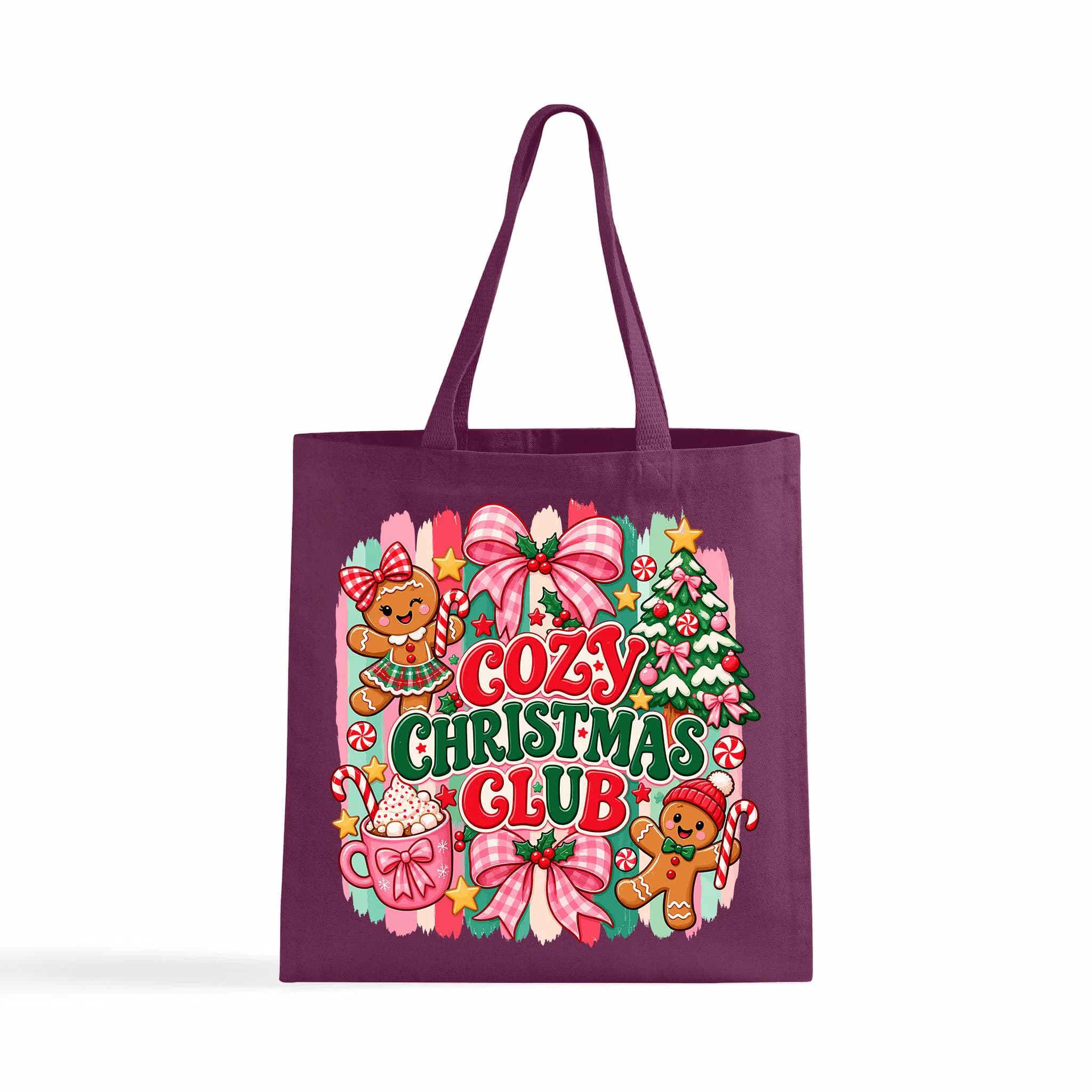 Cozy Christmas Club Canvas Tote Bag Adorable Gingerbread Festive Gift