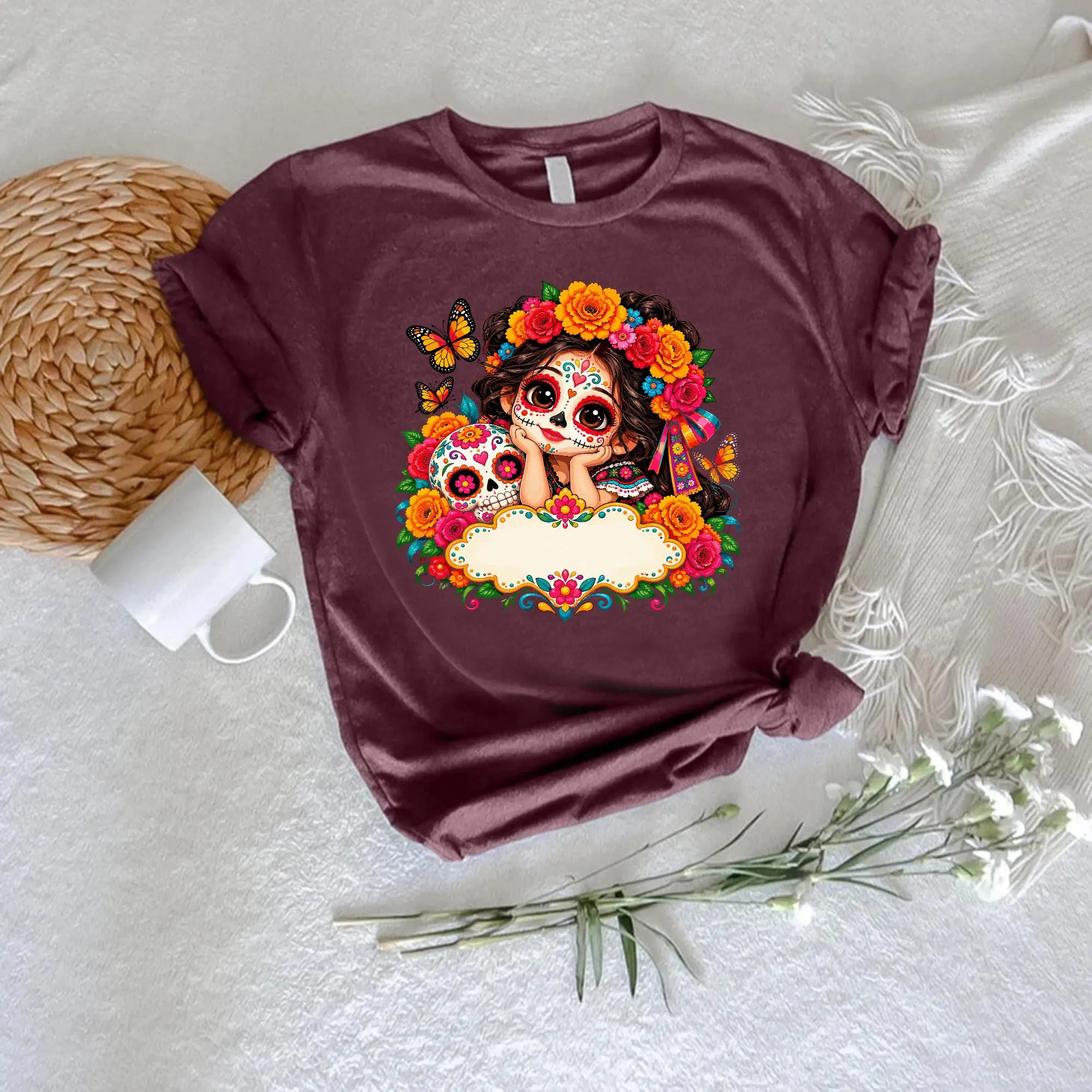 Dia De Los Muertos T-Shirt, Sugar Skull Girl Tee, Mexican Heritage Gift - image 5
