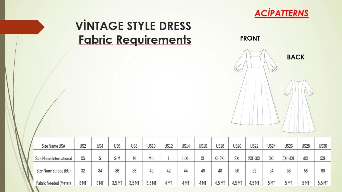 Vintage Style Dress Sewing Pattern,Renaissance Medieval Cosplay Dress,sewing pattern, (PDF Pattern) 2 To 30 A4 A0 Format - image 5