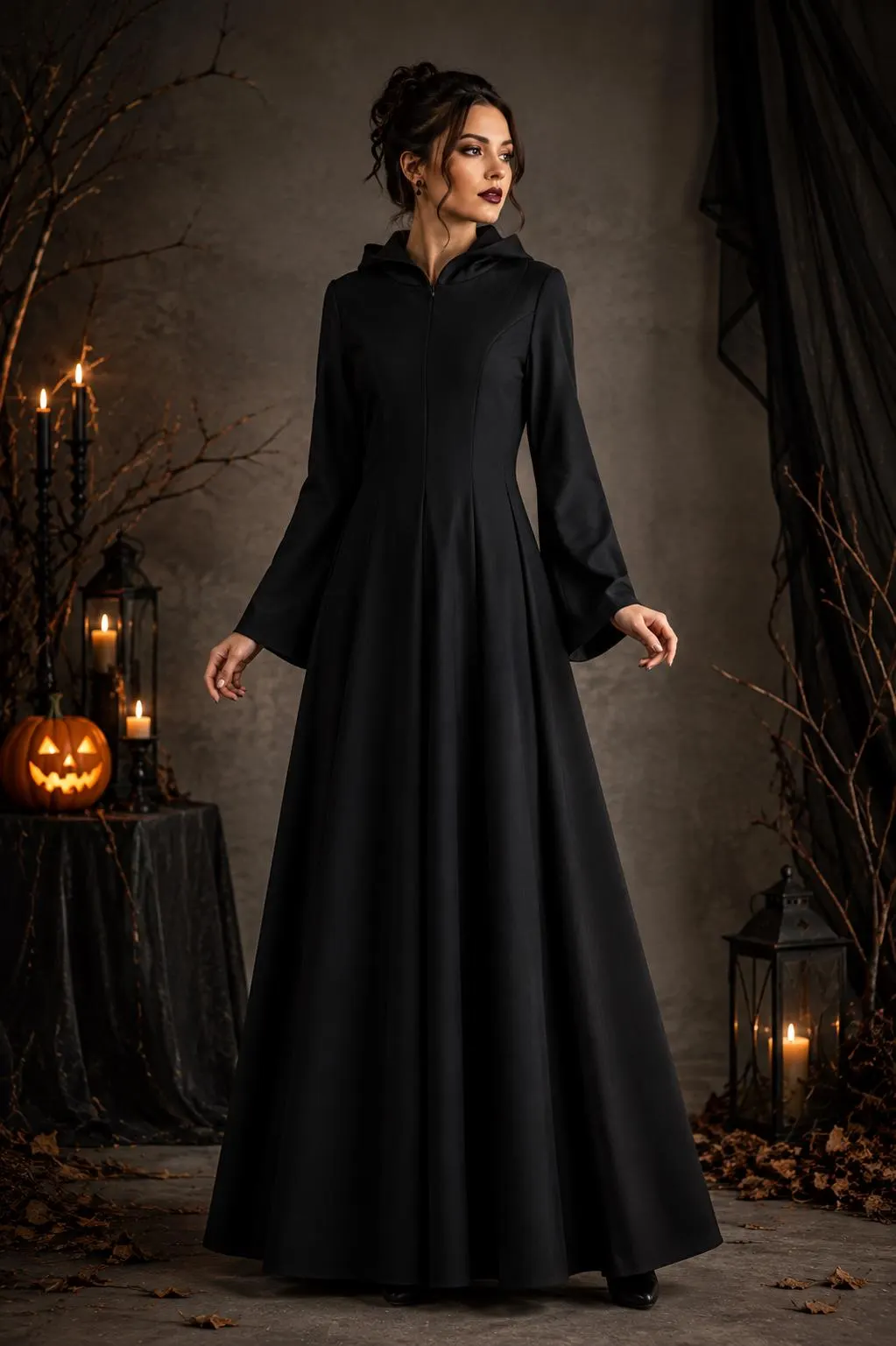 Witch Dress Sewing Pattern PDF, Hooded Gothic Dress Pattern, Halloween Costume Sewing Pattern, Flared Sleeve Dress, Women Digital Pattern - image 3