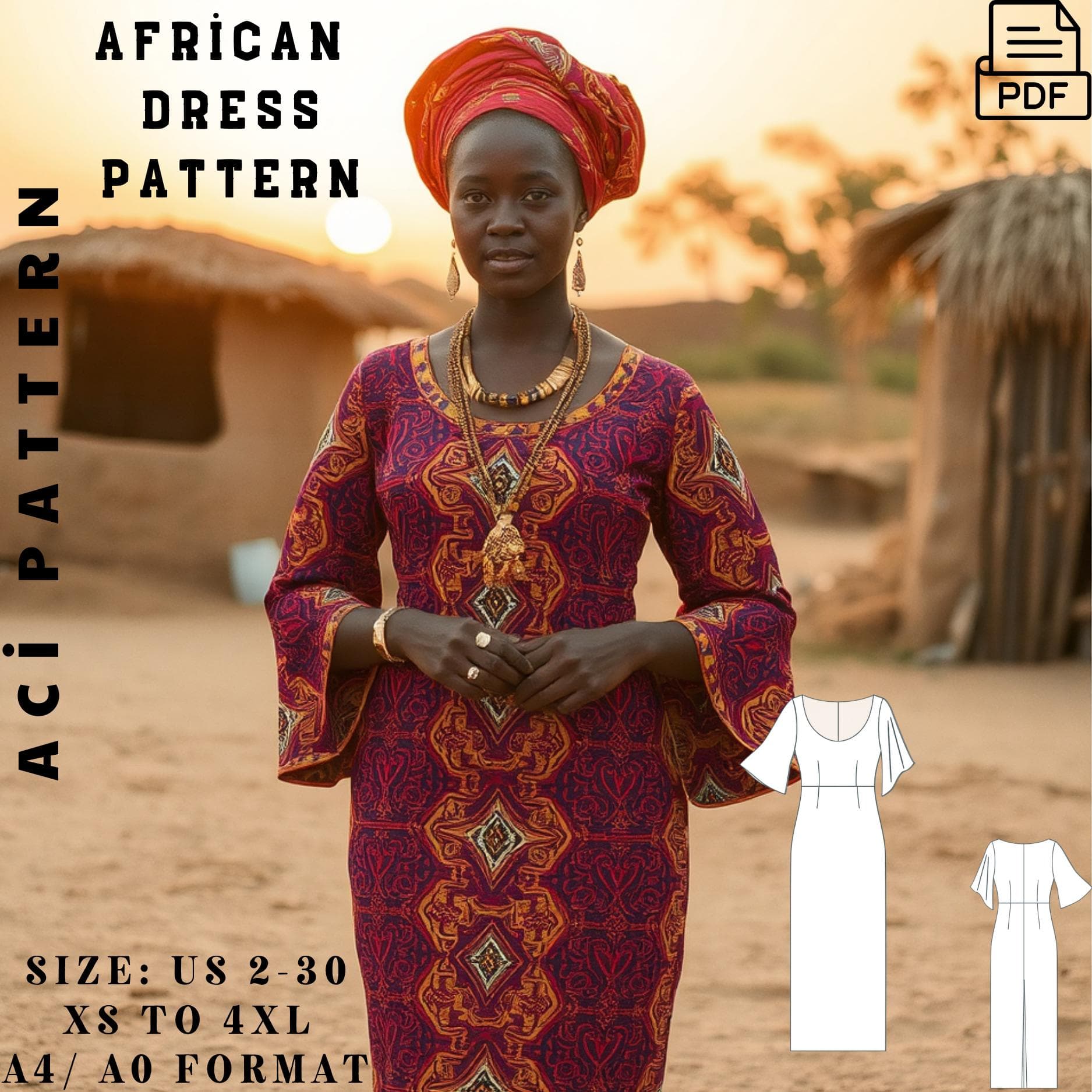 Traditional African Print Dress - Chic Ankara Long Dress-Handmade African Wax Print Dress - Ethnic Boho Style Outfit for Women (Sizes 2–30)