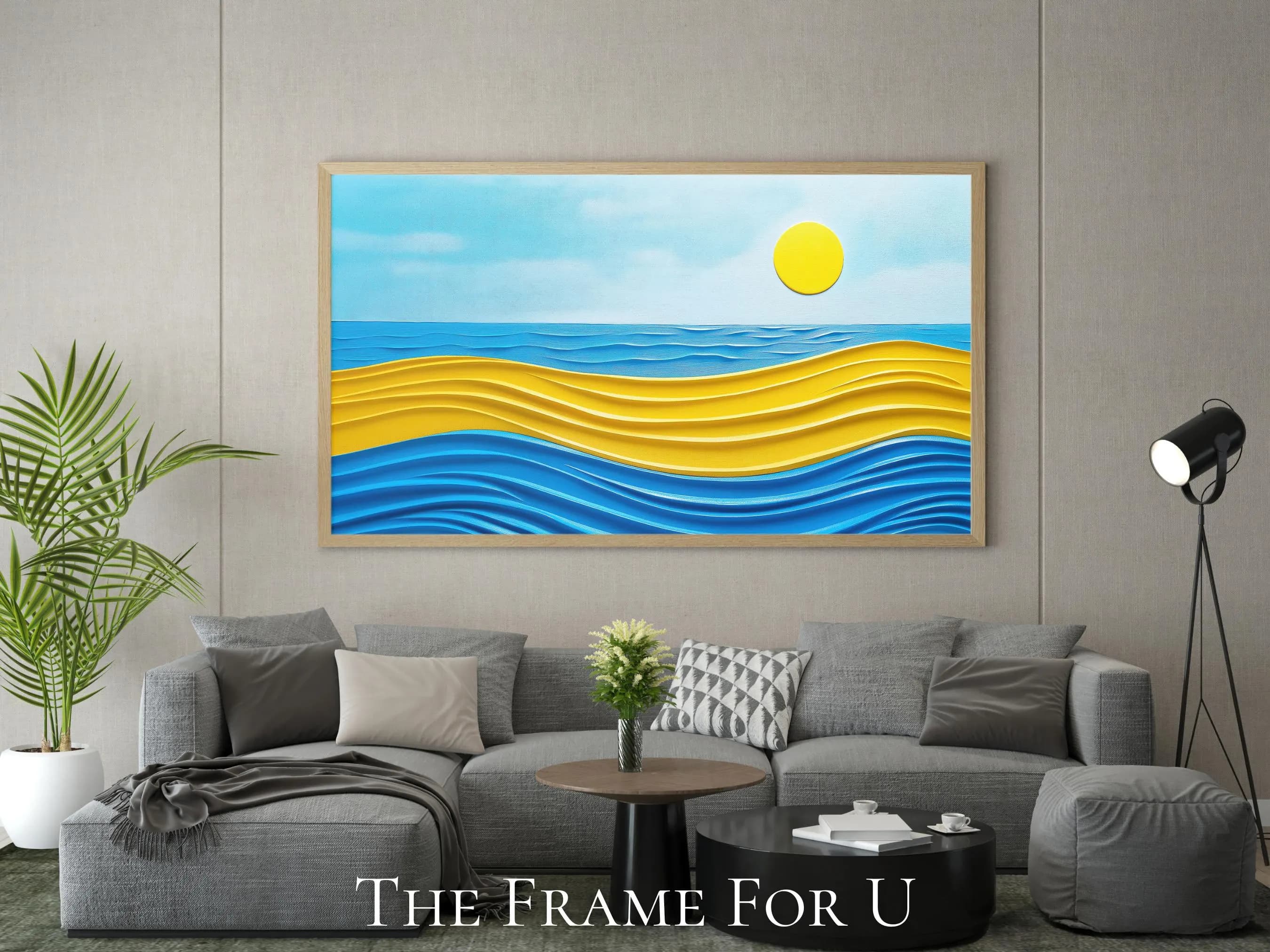 Abstract Beach Frame TV Art, Blue and Yellow Coastal Theme (Digital Download) TV0279 - image 5