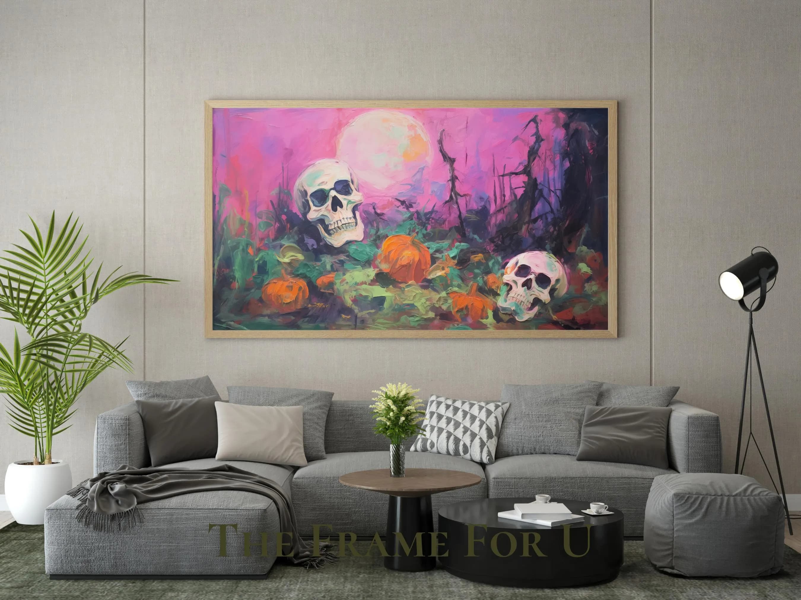 Halloween Skull & Pumpkin Frame TV Art, Spooky Fall Decor (Digital Download) TV0398 - image 5