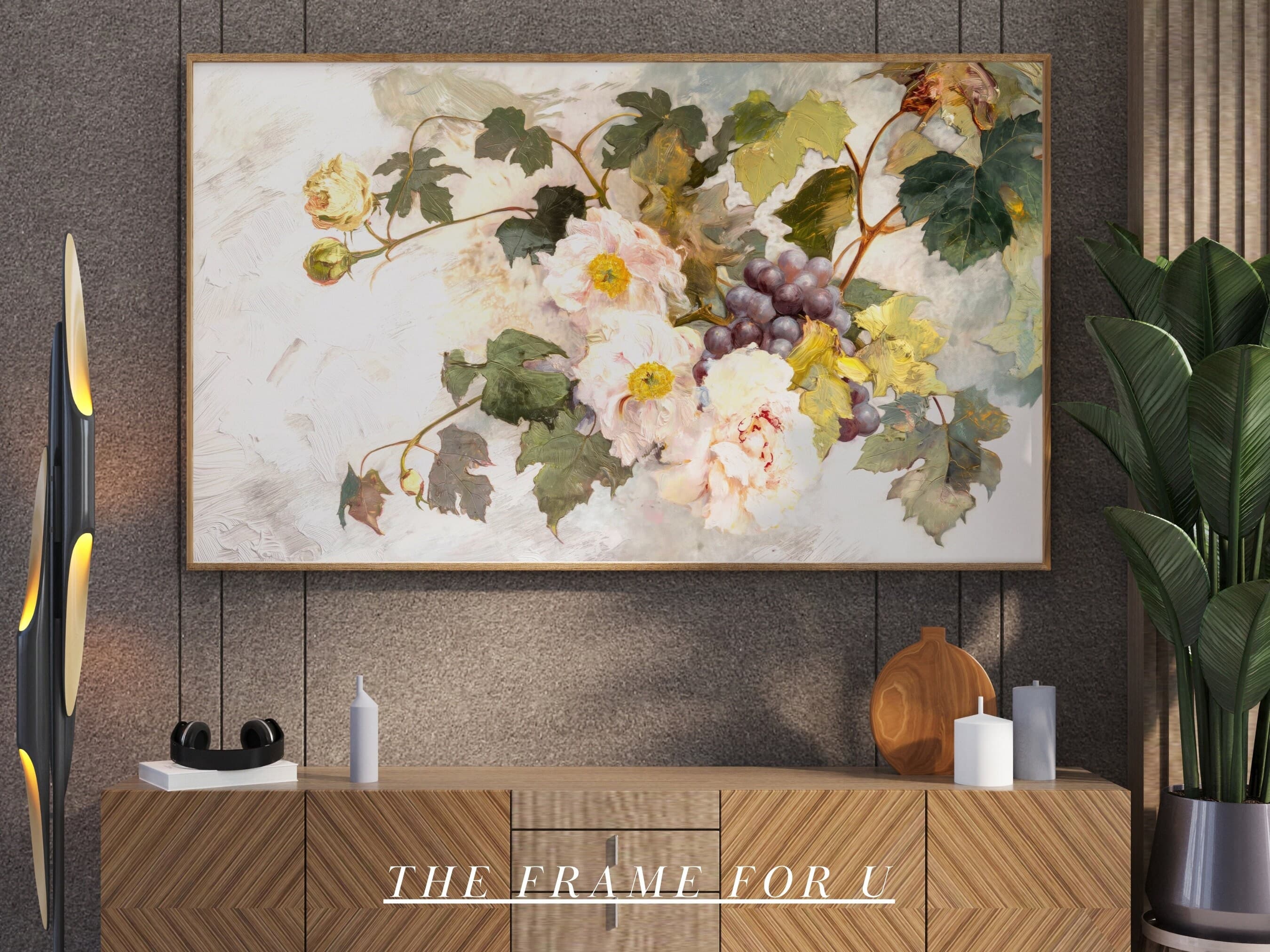 Samsung Frame TV Art, Floral Pink Peonies and Grape Abstract, Art For Frame Tv, Oil Painting, Digital Download | TV01104 - image 5