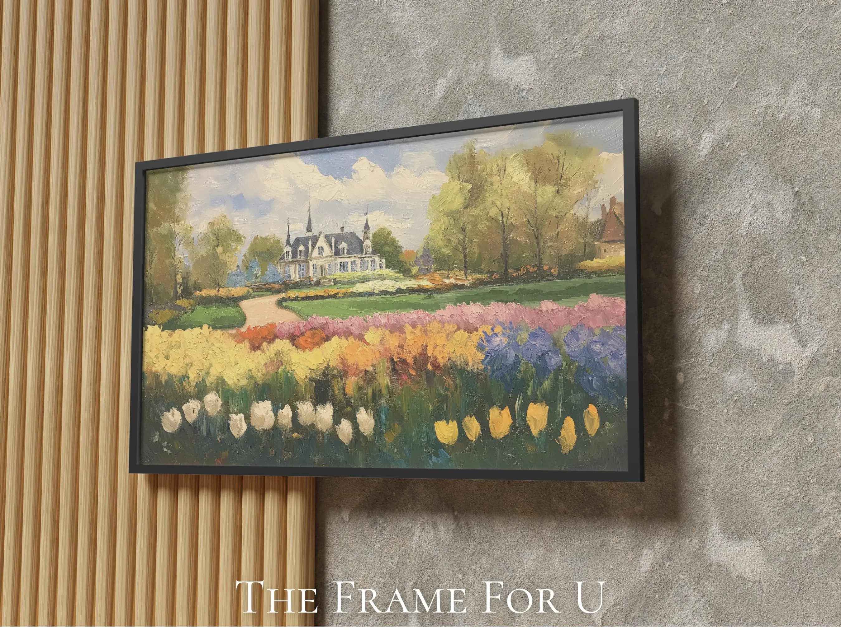 Charming Spring Garden Landscape Art | Impressionist Floral Frame for TV Decor | Vibrant Blooming Flowers Wall Display | TV01107 - image 4