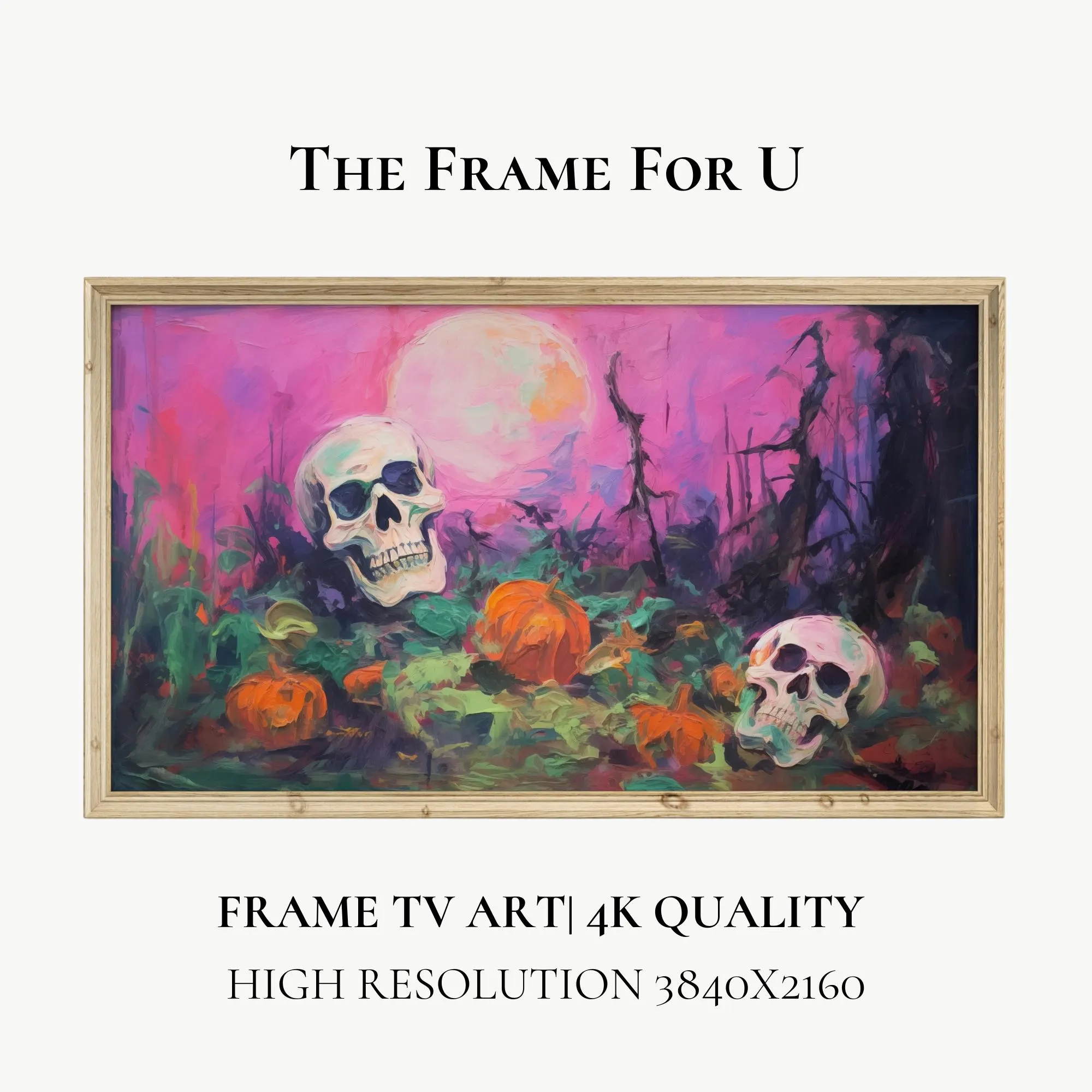 Halloween Skull & Pumpkin Frame TV Art, Spooky Fall Decor (Digital Download) TV0398