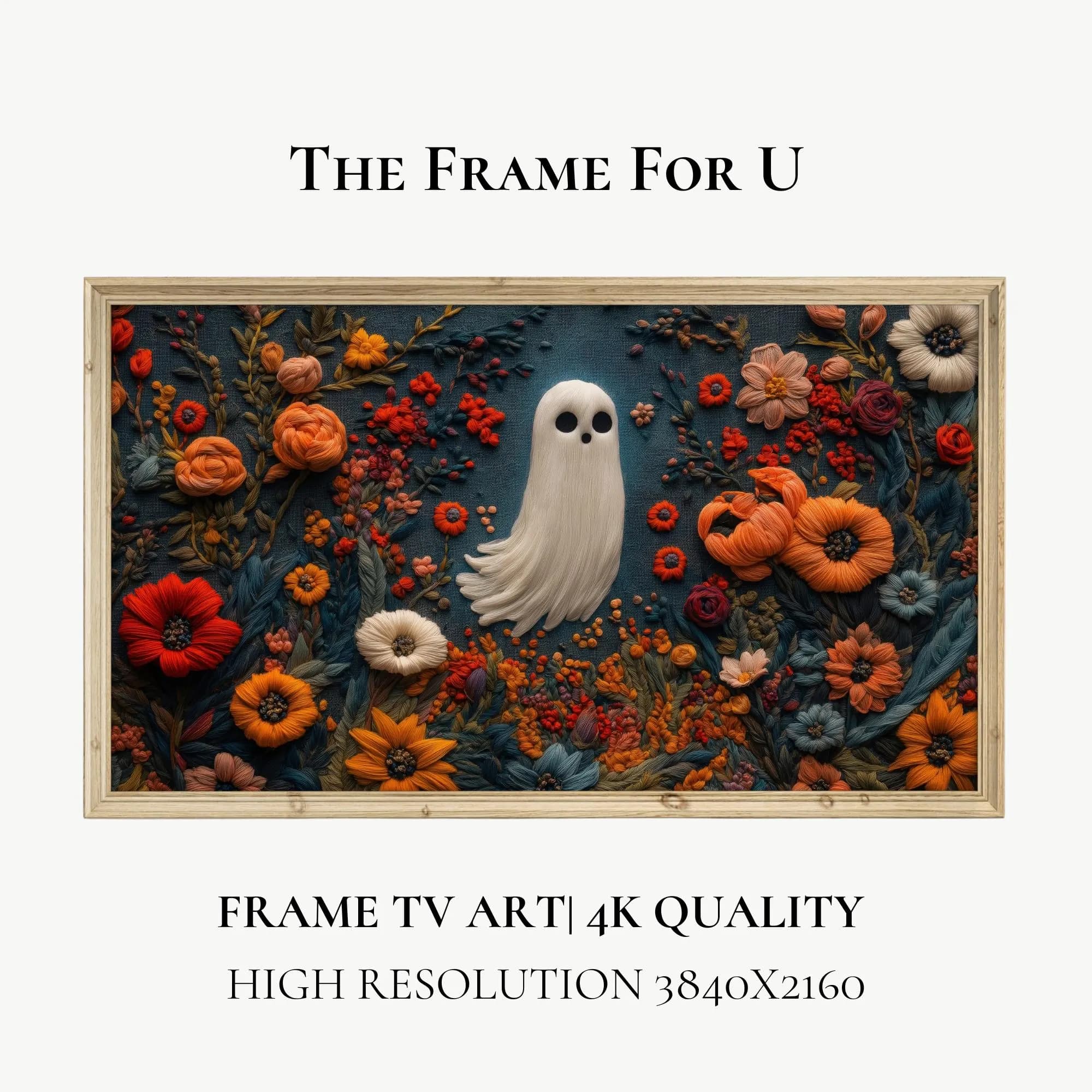 Halloween Frame TV Art, Floral Ghost Fall TV Decor for Samsung The Frame TV, Digital Download | TV03101