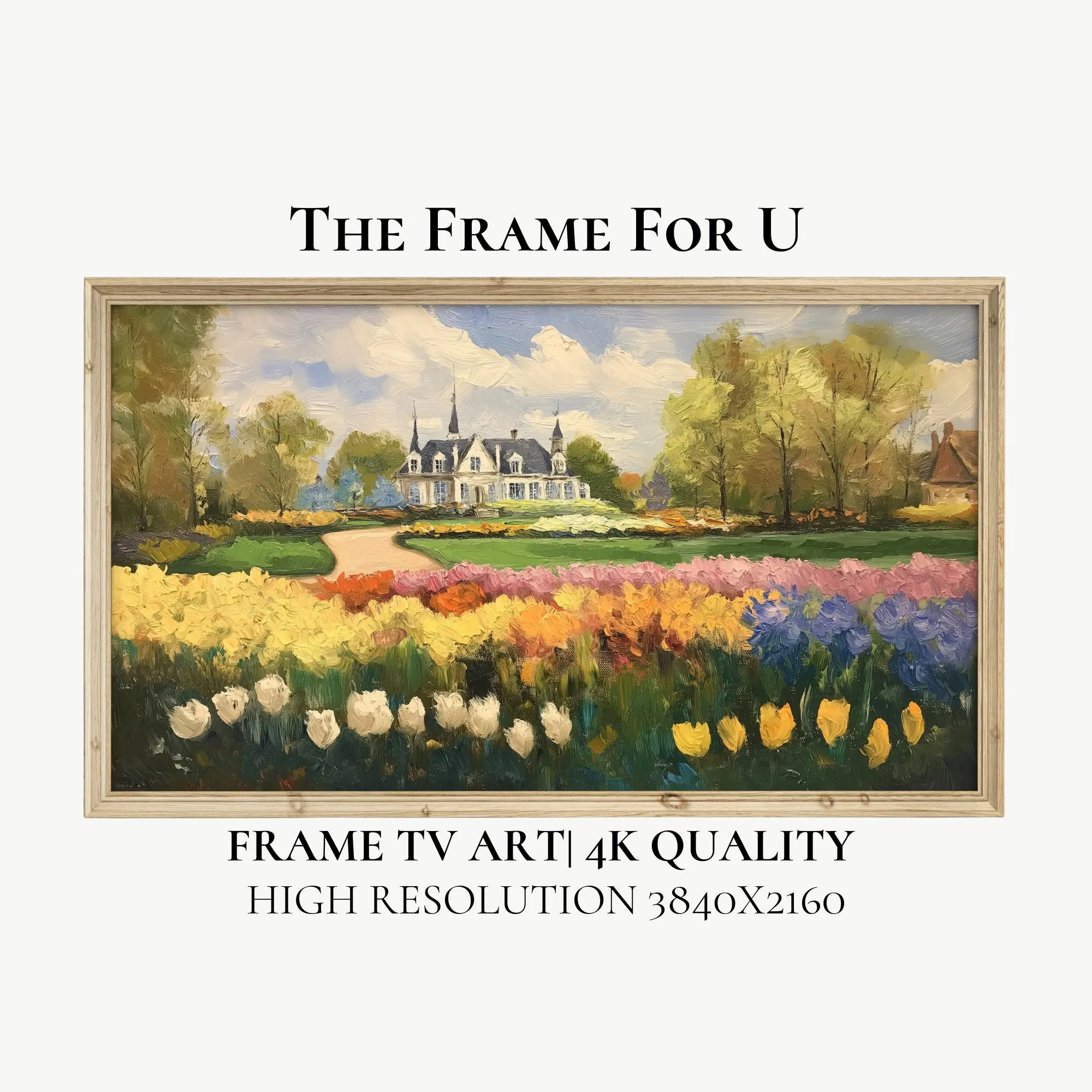 Charming Spring Garden Landscape Art | Impressionist Floral Frame for TV Decor | Vibrant Blooming Flowers Wall Display | TV01107