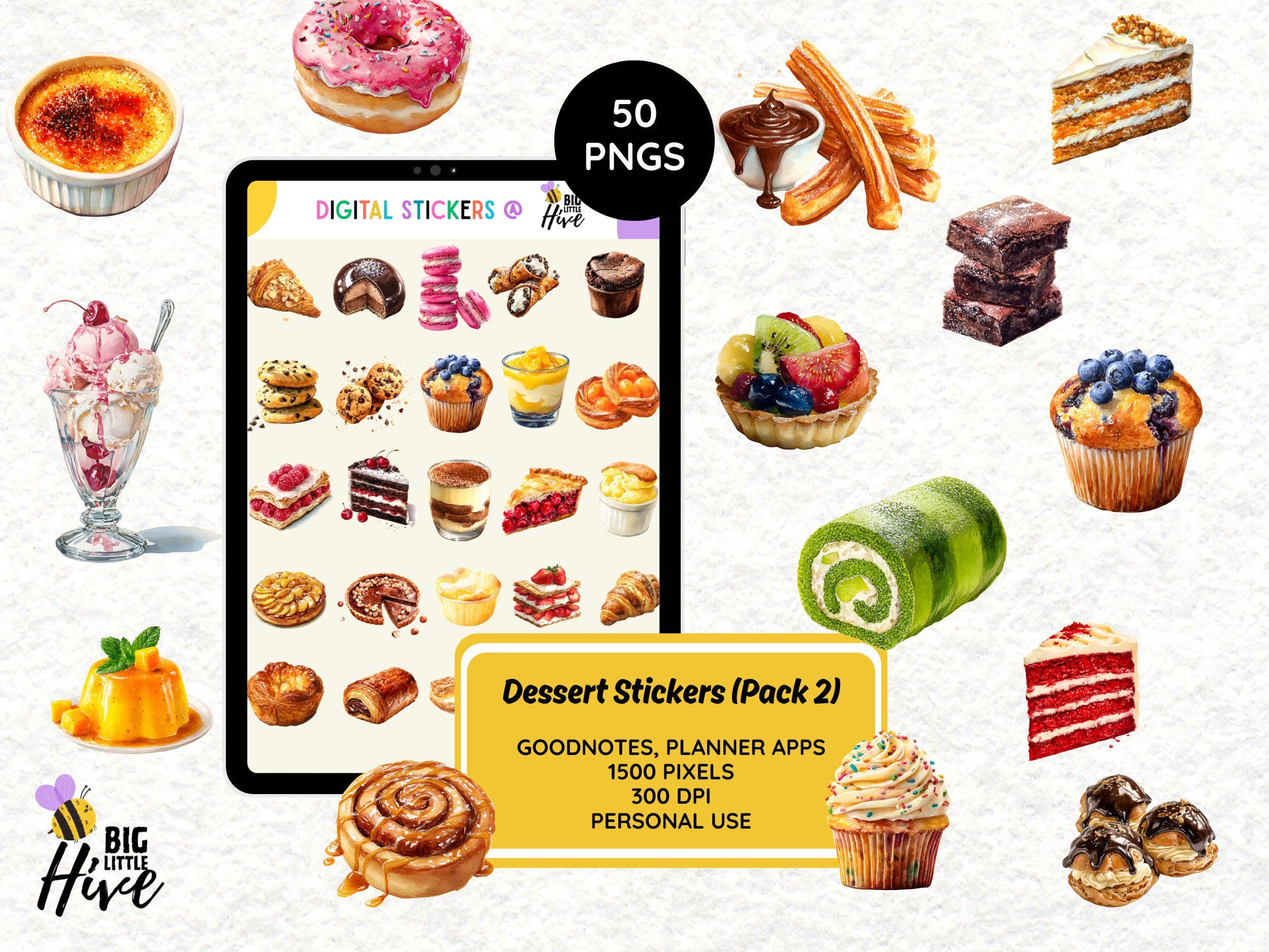 Cute Dessert Digital Sticker Pack | Strawberry & Croissant Food Graphics | Kawaii Recipe Journal Stickers