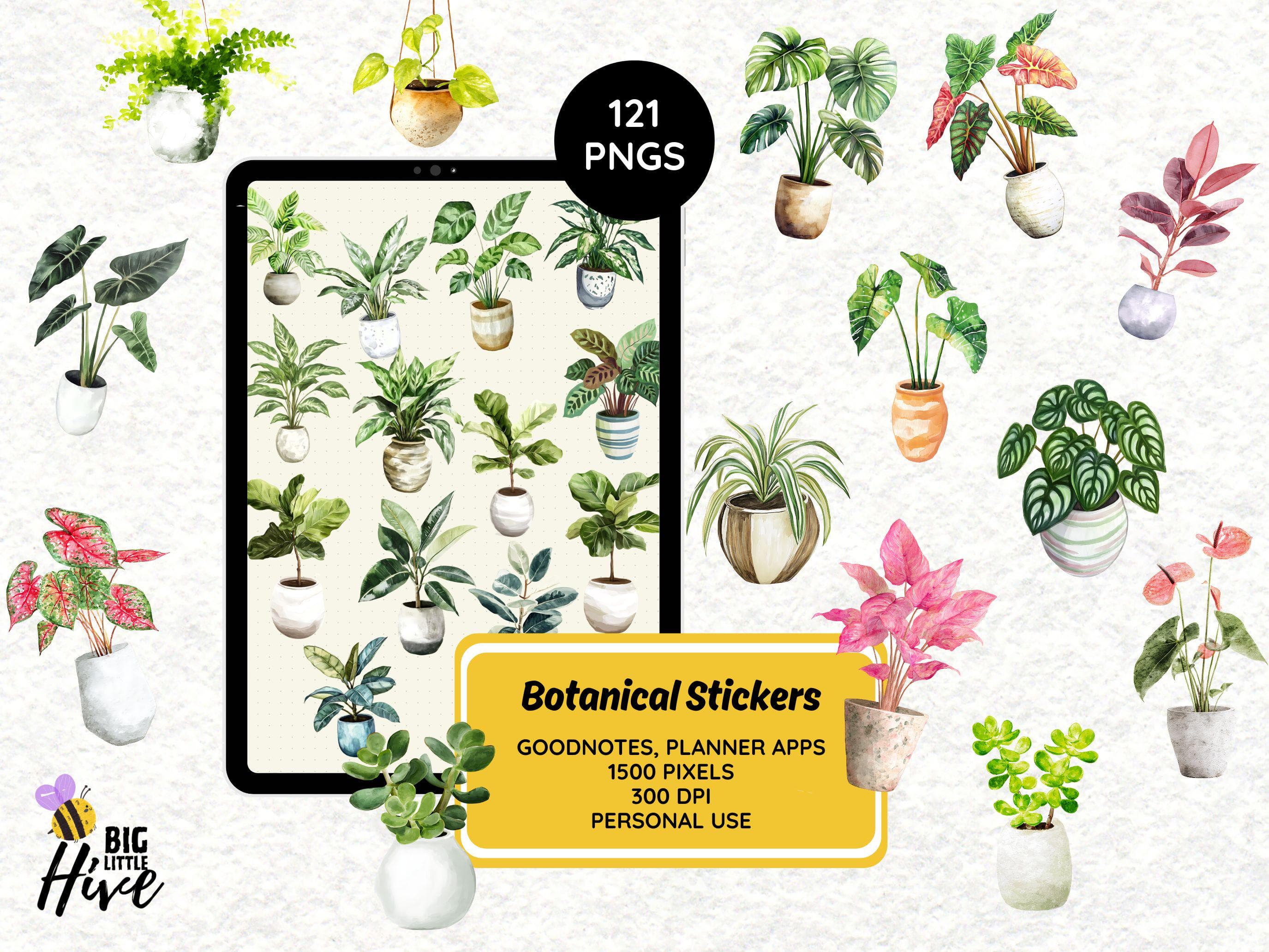 Botanical Digital Stickers for GoodNotes, OneNote, Notability | 121+ Bundle Flower PNG Sticker Pack | Digital Planner Stickers 300 DPI
