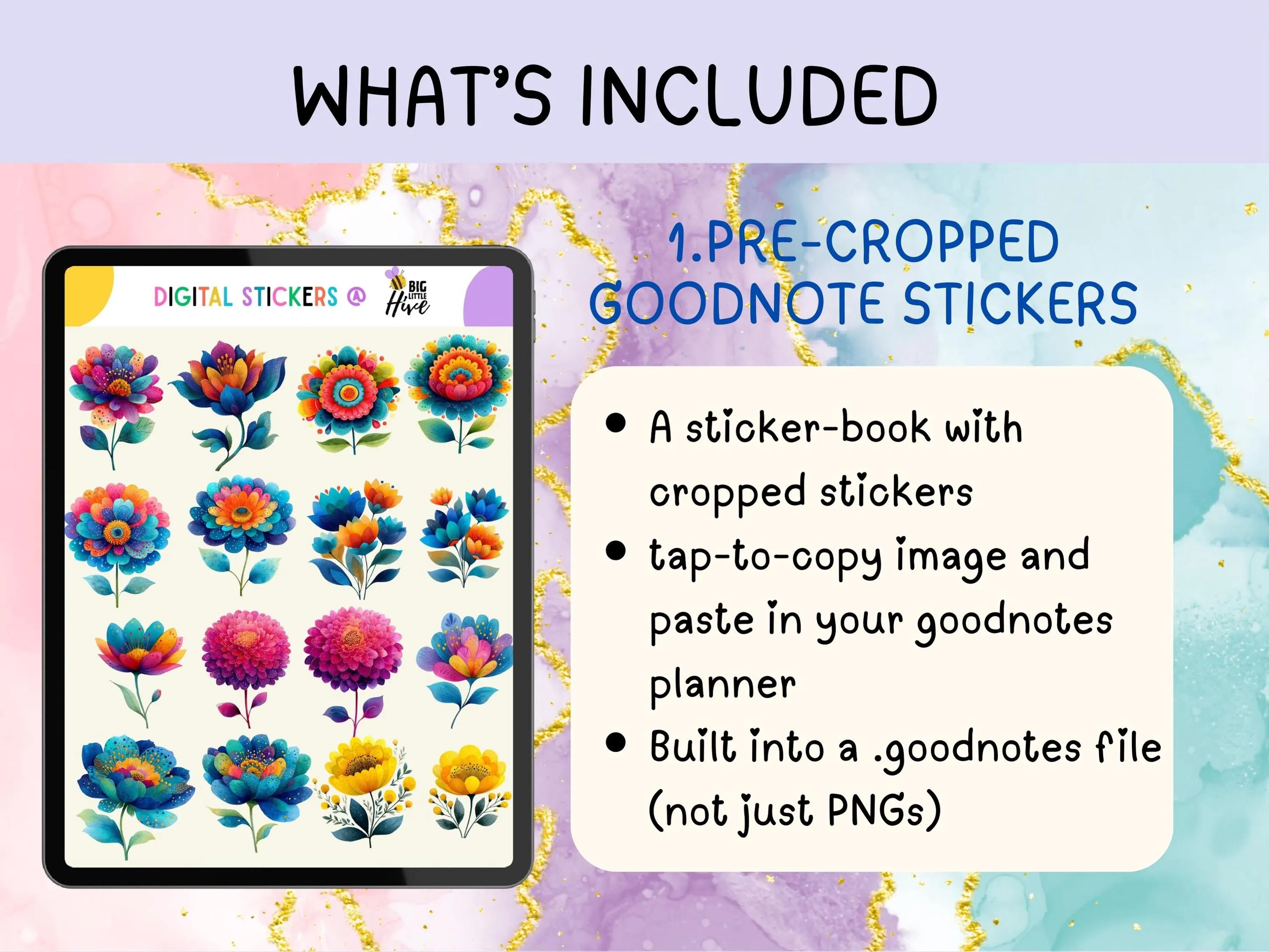 Vibrant Whimsical Flower Digital Stickers, Colorful Watercolor Floral PNG, Sweet Goodnotes Planner Decor, Cheerful Journal Scrapbook Clipart - image 4