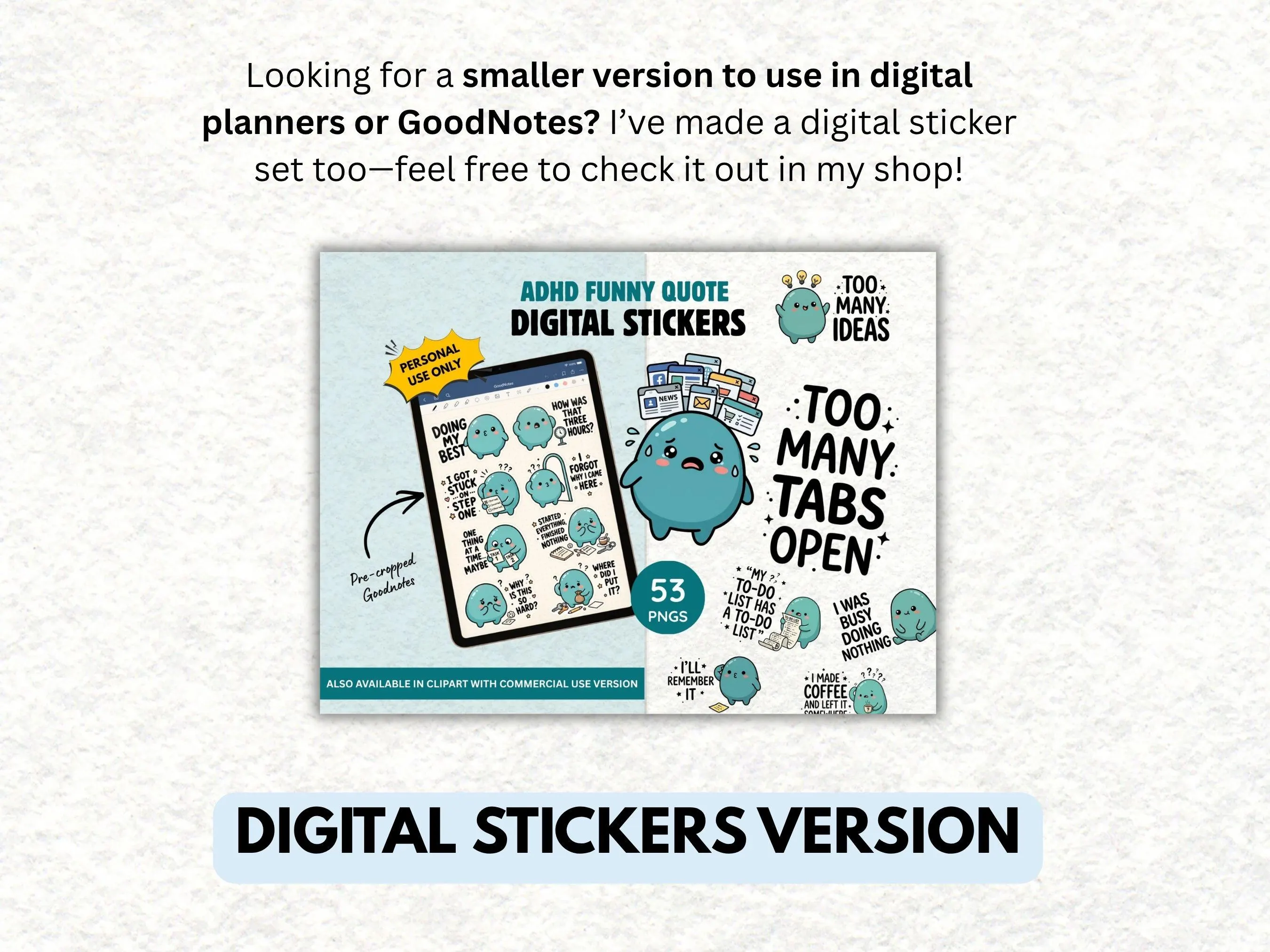 Funny ADHD Quote Clipart, Cute ADHD PNG Bundle, Kawaii Brain Humor Graphics, Neurodivergent Planner Sticker Sublimation Commercial Use - image 3