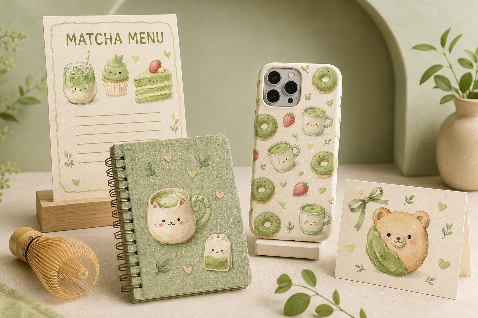 Cute Kawaii Matcha Clipart, Pastel Green Watercolor Food PNG, Cozy Japanese Tea Lover Digital Art, Sweet Cafe Dessert Graphics Bundle - image 4
