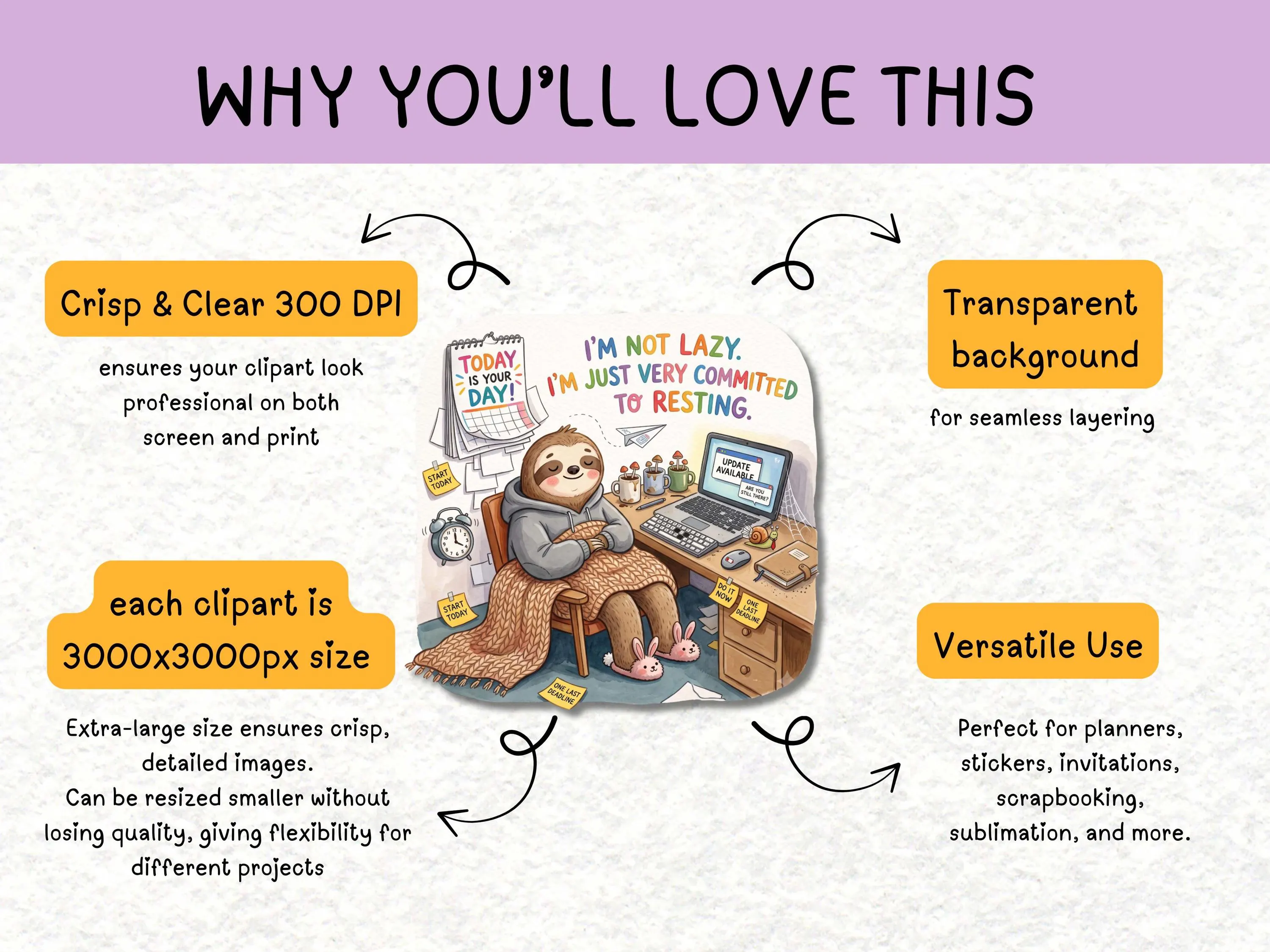 Sarcastic animal clipart bundle featuring funny quote illustrations with transparent PNG files.
Cute sloth quote clipart for sublimation, stickers, planners, and crafts.
Funny duck clipart bundle with humorous sayings for printable projects.
Adorable llama sarcastic quote PNG for t-shirts and mugs.
Hand-painted animal clipart bundle with colorful sarcastic quotes.
Commercial use animal PNG collection for small business crafting.
High-resolution transparent PNG clipart for Cricut and sublimation.