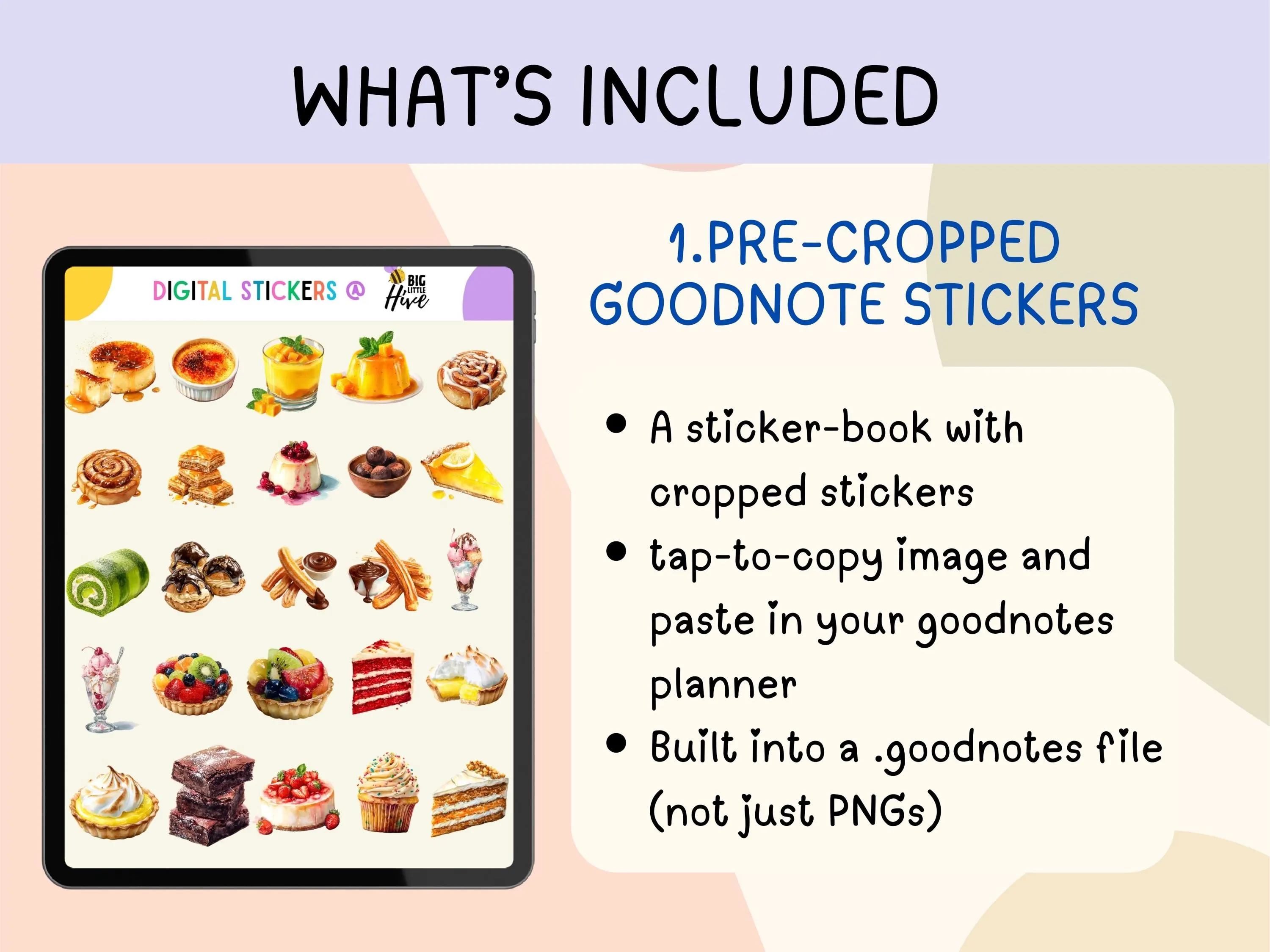 Cute Dessert Digital Sticker Pack | Strawberry & Croissant Food Graphics | Kawaii Recipe Journal Stickers - image 3