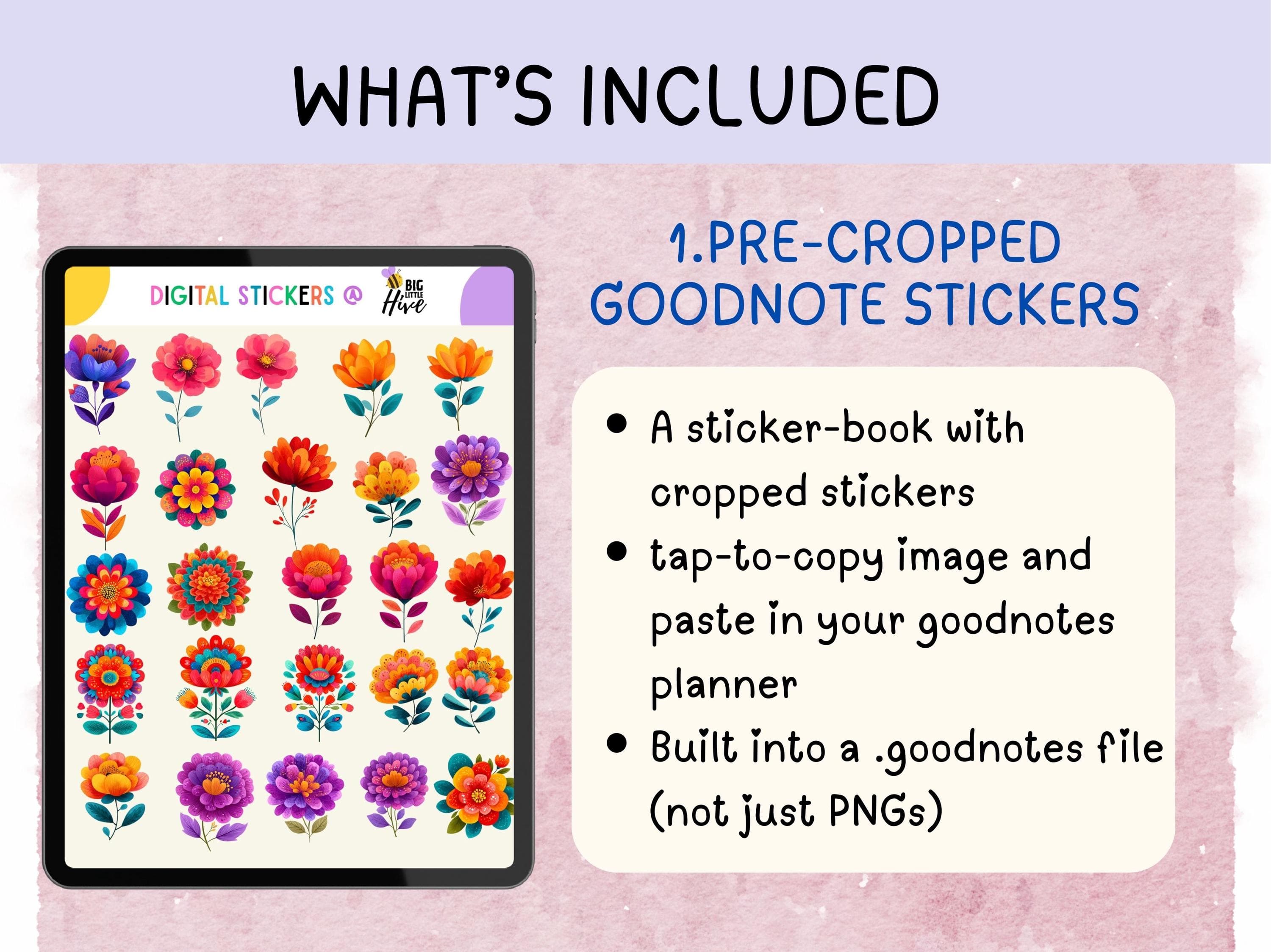 Vibrant Colorful Floral Digital Stickers, Bright Botanical Flower PNG, Pretty Goodnotes Planner Stickers, Cheerful Journal Scrapbook Clipart - image 3