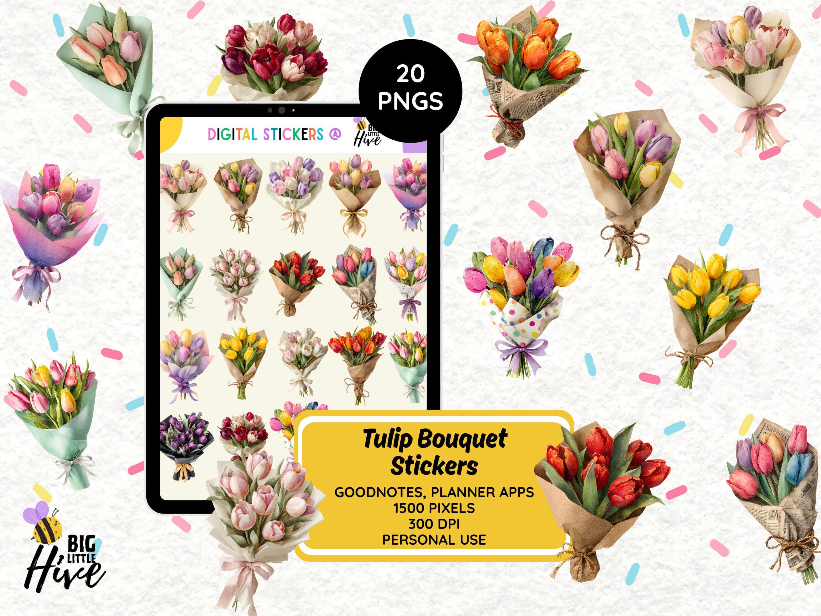 Watercolor Tulip Bouquet Digital Stickers | Cute Planner Stickers for GoodNotes, OneNote & Notability | PNG Download | Journal Scrapbooking