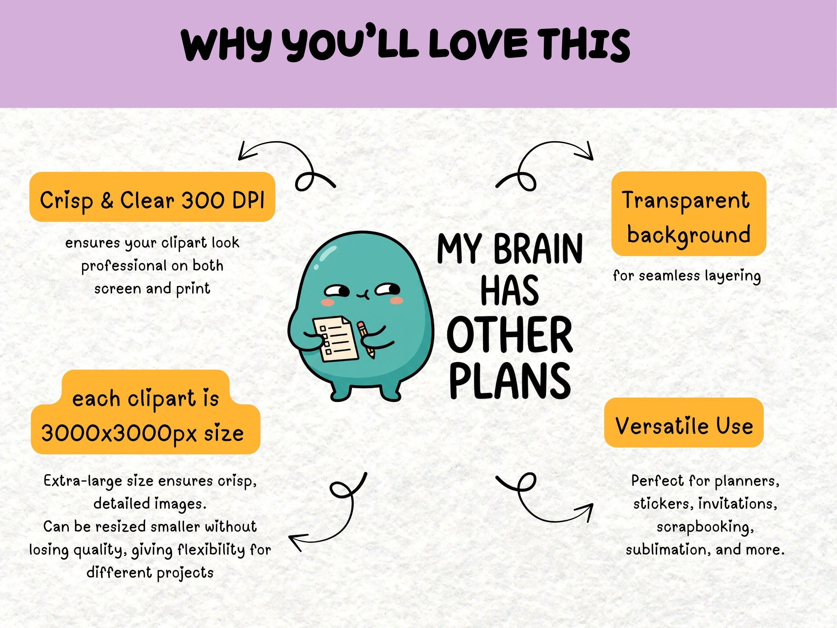 Funny ADHD Quote Clipart, Cute ADHD PNG Bundle, Kawaii Brain Humor Graphics, Neurodivergent Planner Sticker Sublimation Commercial Use - image 5