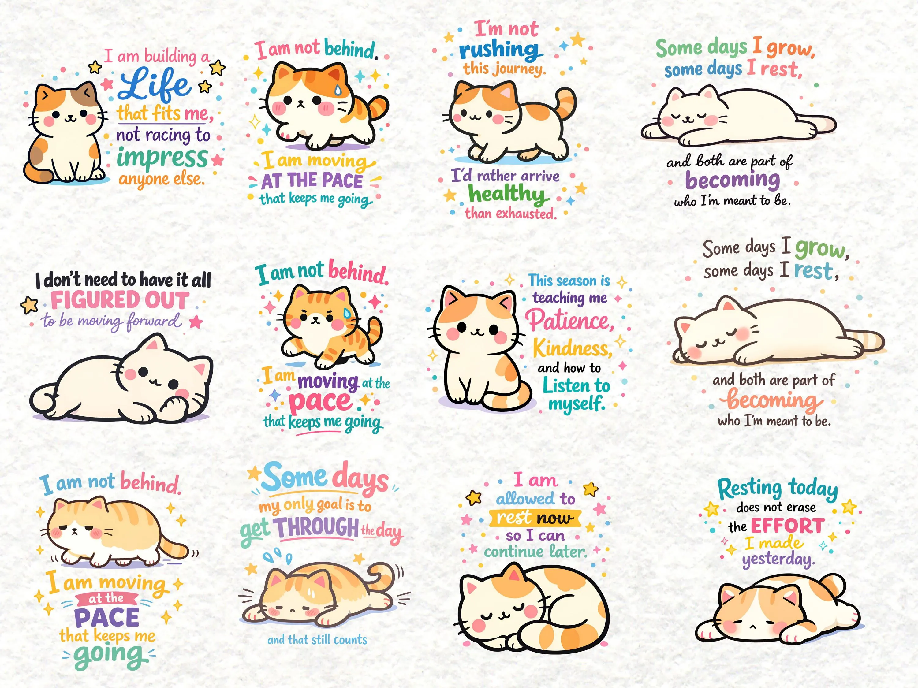 Kawaii Cat Motivational Digital Stickers | Cute Self Care Cat Stickers PNG | Mental Health Affirmation Stickers for GoodNotes - image 5