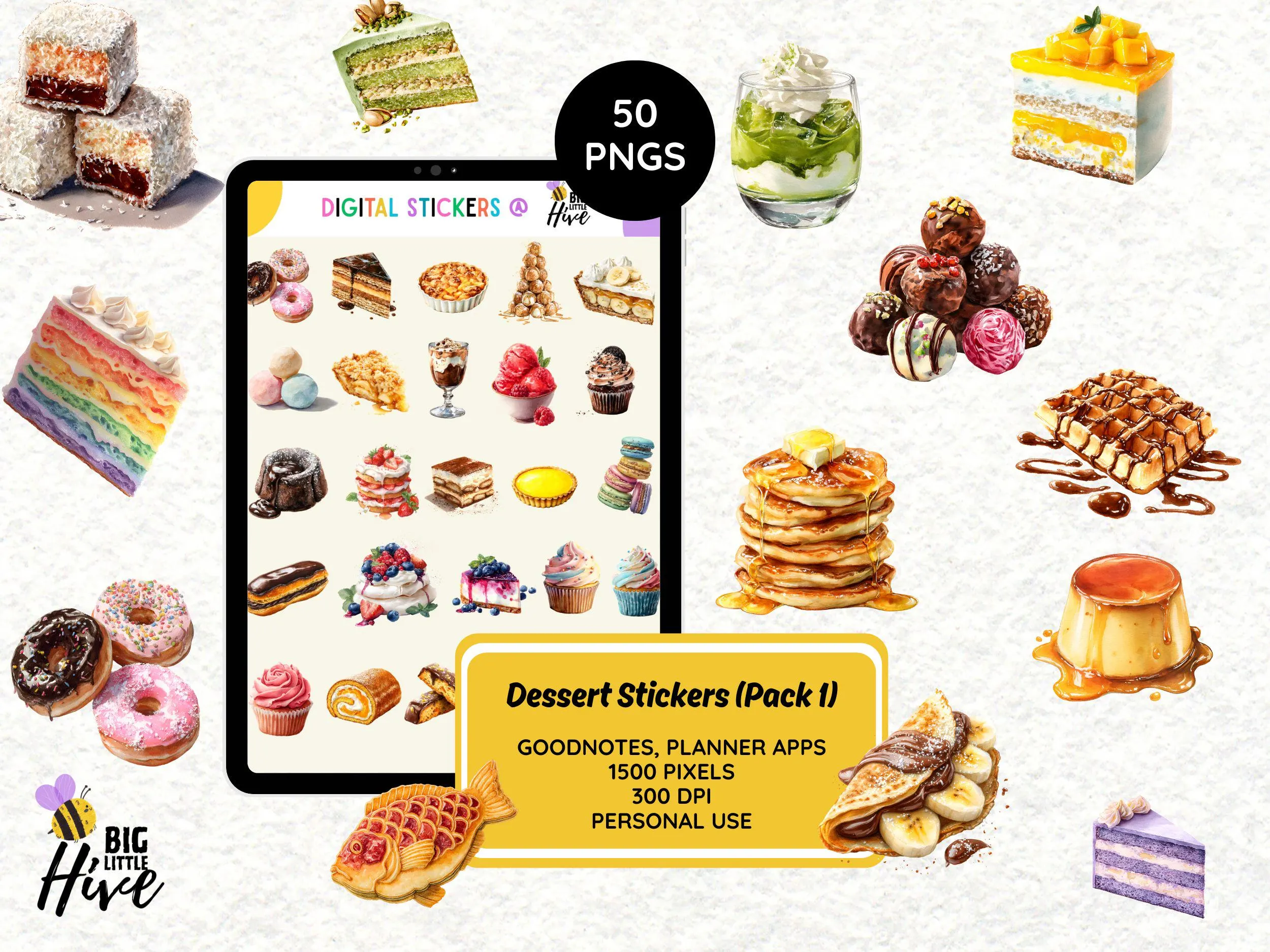 Sweet Dessert Digital Stickers | Food Planner Stickers for GoodNotes, OneNote & Notability | Cake Donut Ice Cream PNGs iPad