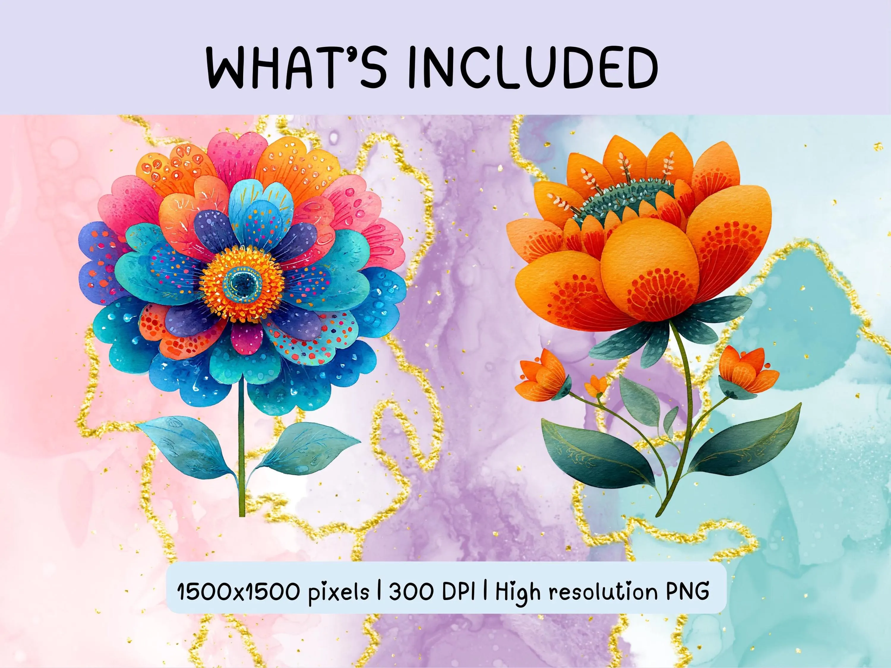 Vibrant Whimsical Flower Digital Stickers, Colorful Watercolor Floral PNG, Sweet Goodnotes Planner Decor, Cheerful Journal Scrapbook Clipart - image 3