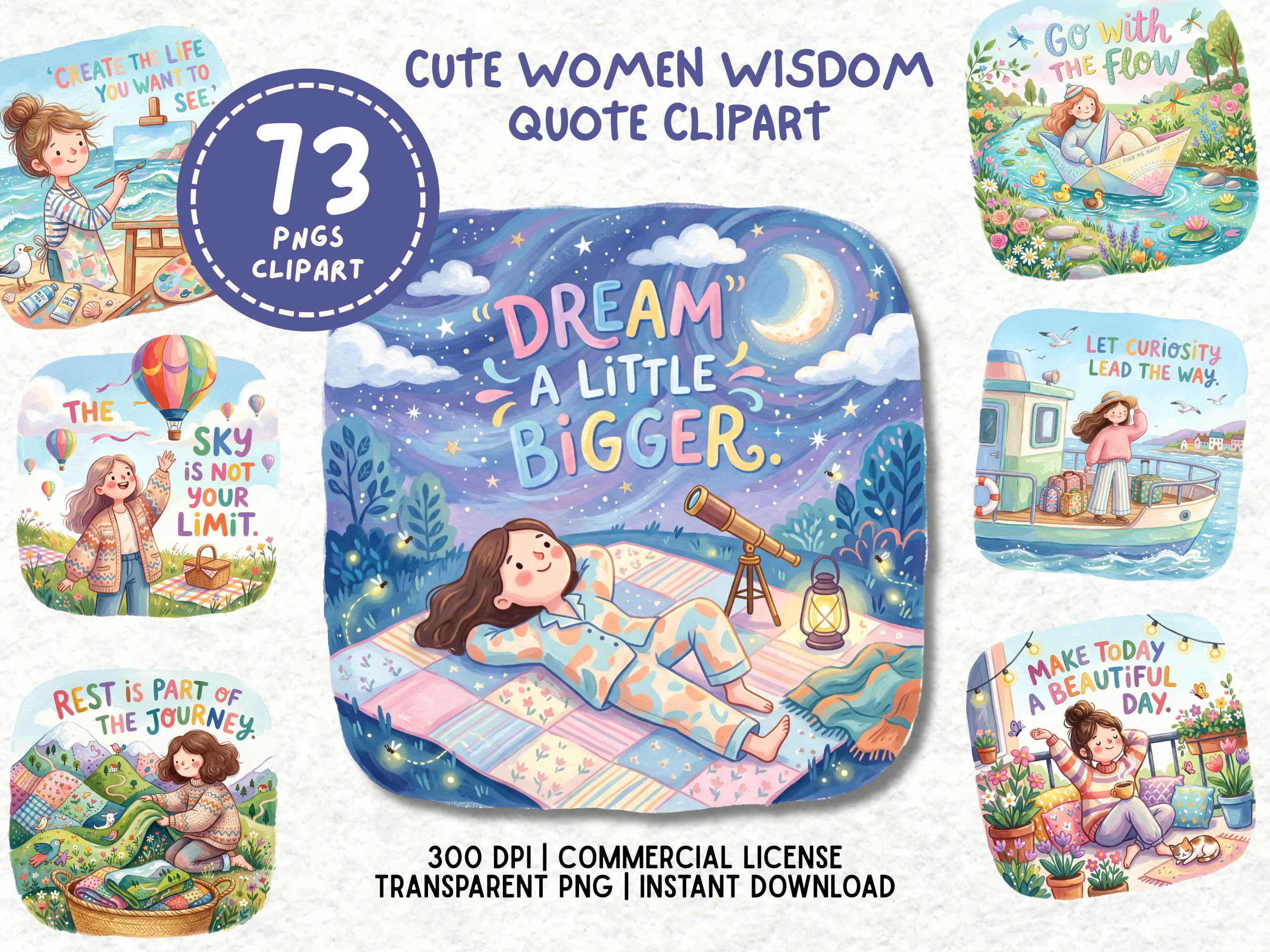 Colorful Inspirational Women Quote Clipart, Whimsical Motivational Girl PNG, Positive Affirmation Graphic, Feminine Wisdom Sublimation PNG