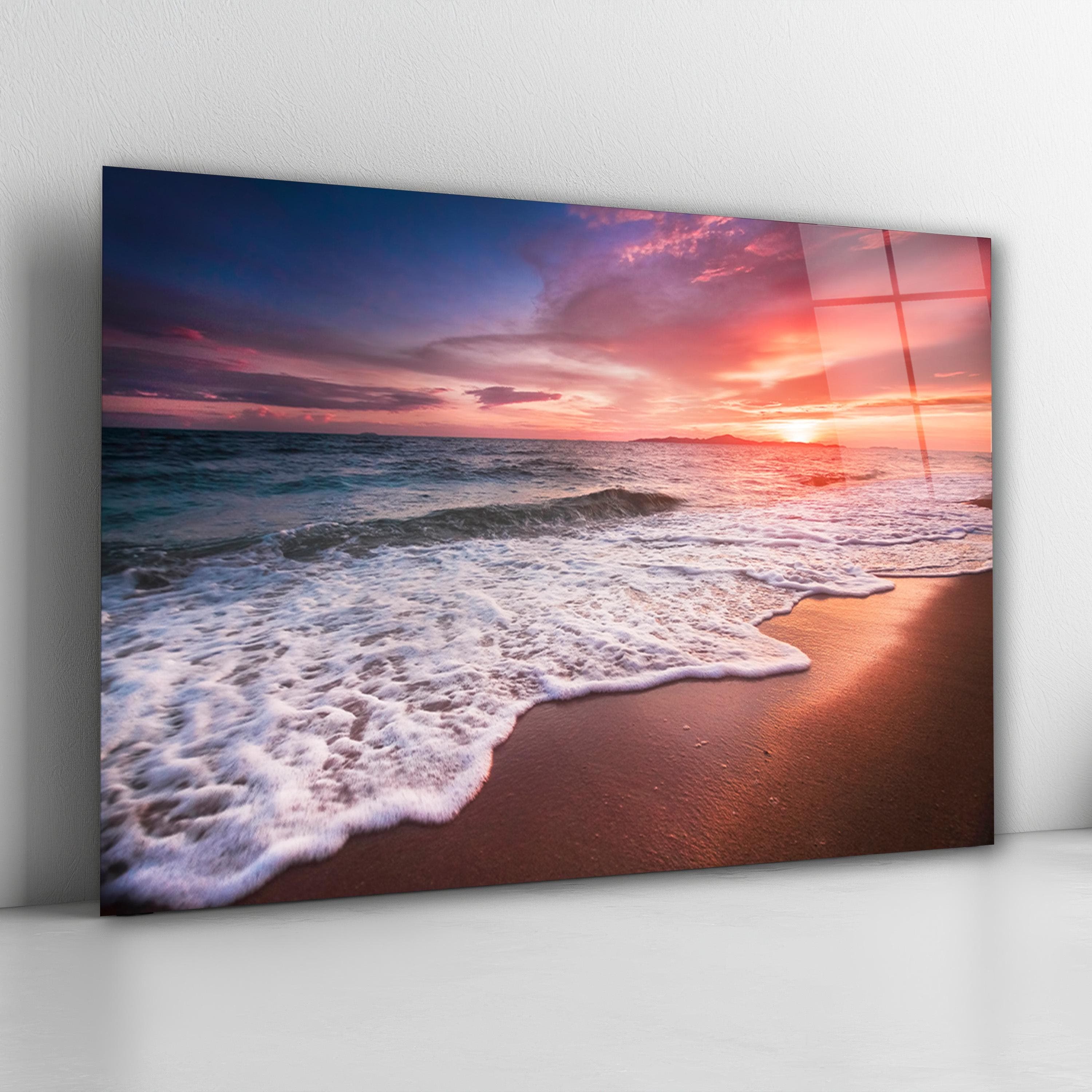 Coastal Sunset Glass Wall Art, Ocean & Waves Tempered Glass Decor, Beach Wall Art, Living Room Wall Art, Housewarming Gifts, Wall Hangings