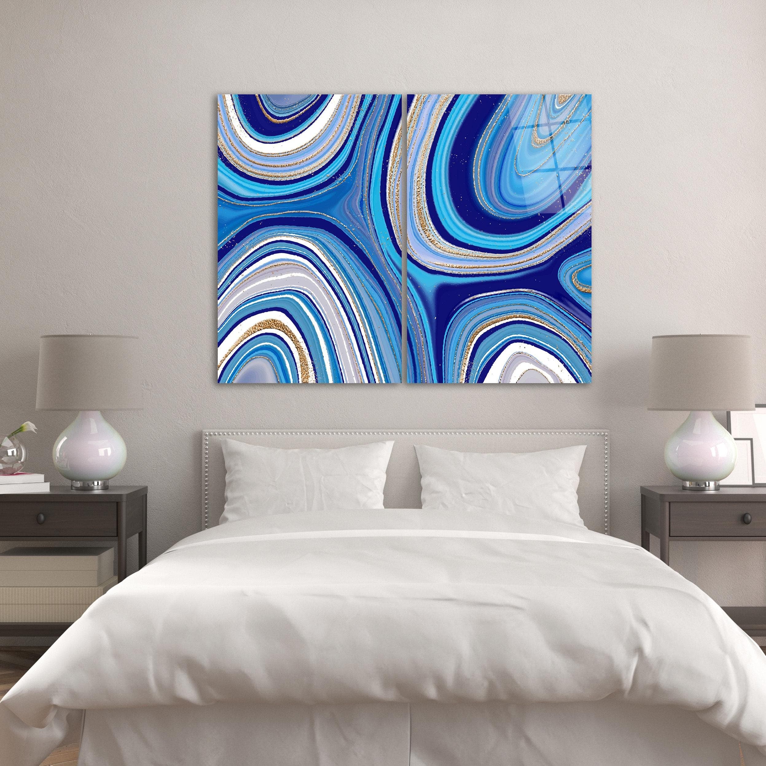 Blue Abstract Glass Wall Art, 2-Panel Modern Tempered Glass Decor, Elegant Living Room Art, Above Bed Art, Mother's Day Gifts, Wall Hangings, Stunning Blue Abstract Glass Art, Vibrant 2-Panel Modern Tempered Glass Decor, Elegant and Contemporary Living Room Wall Art, Perfect Above Bed Art for Bedrooms, Unique and Stylish Wall Hanging for Modern Interiors, Ideal Gift for Mother’s Day and Art Lovers, Beautiful Blue Hues to Add Depth and Energy to Your Space, Timeless Abstract Art