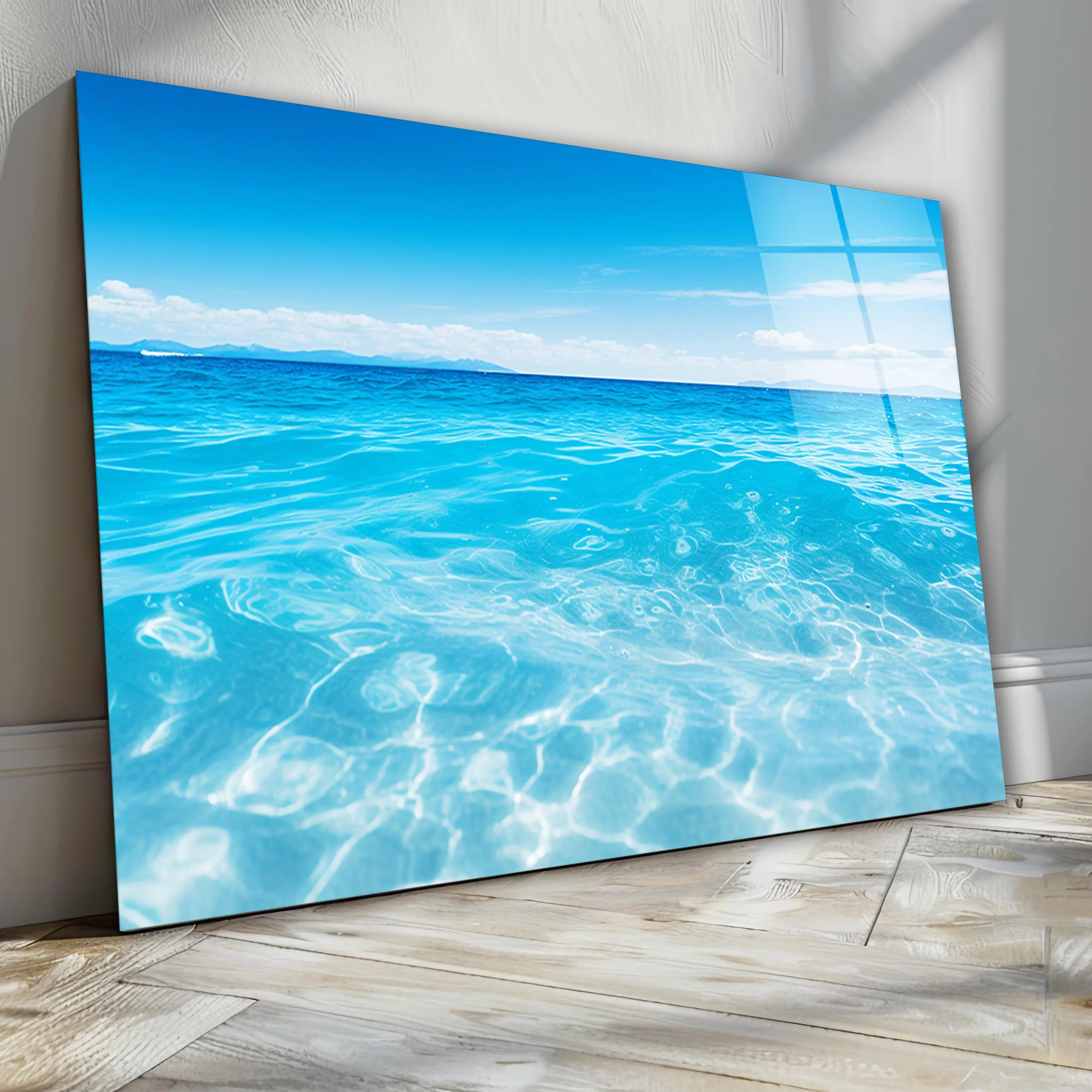 Ocean Glass Wall Art, Coastal Tempered Glass Decor, Beach Wall Art, Living Room Decoration, New Home Gifts, Valentine's Gifts, Glass Print