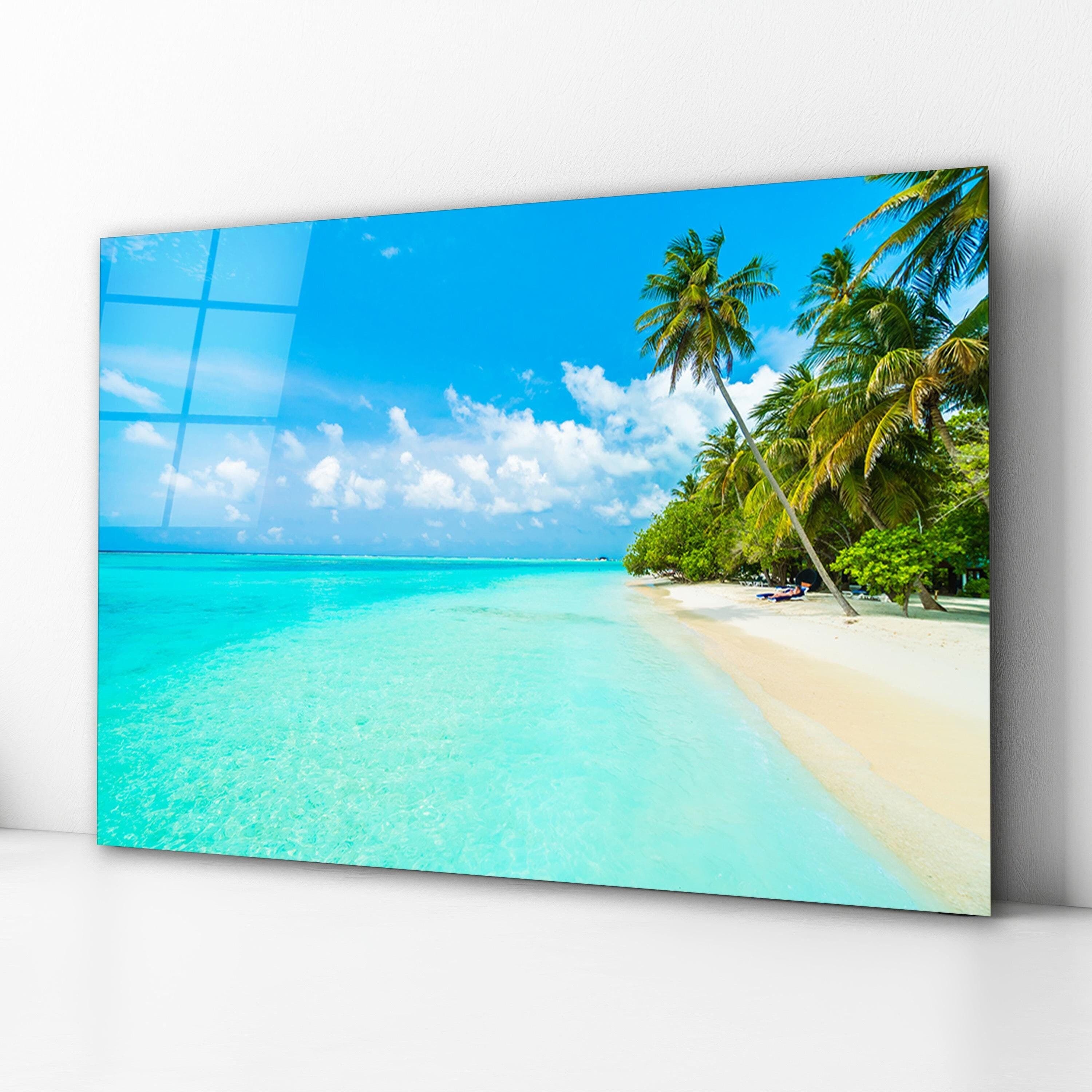 Maldives Tempered Glass Wall Art, Coastal Wall Decor, Ocean Landscape Wall Art, Above Bed Art, Valentine's Gifts, Extra Large Wall Art