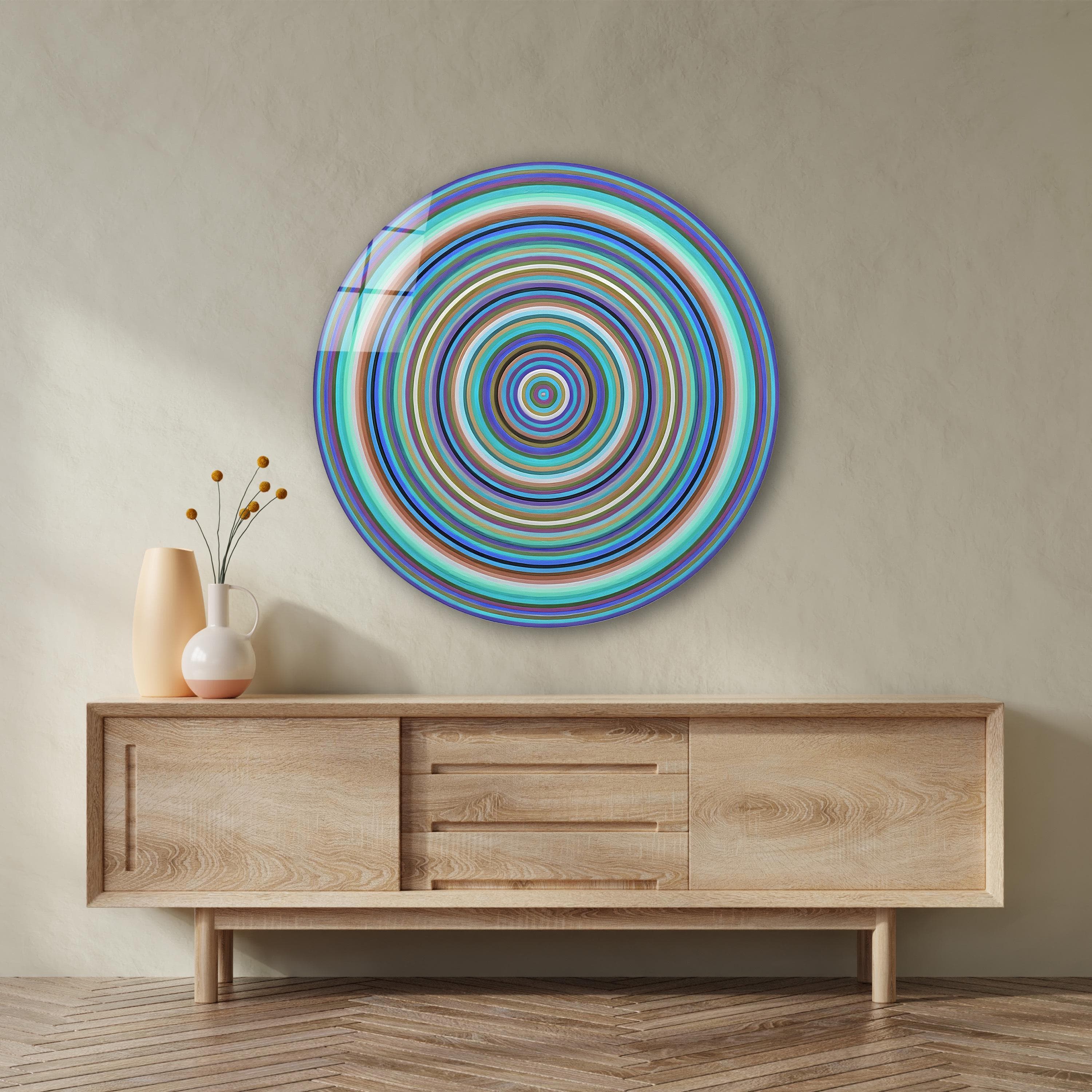 Round Abstract Glass Wall Art, Modern Geometric Wall Hanging, Colorful Circular Tempered Glass Wall Decor, Living Room Art, Valentine's Gift