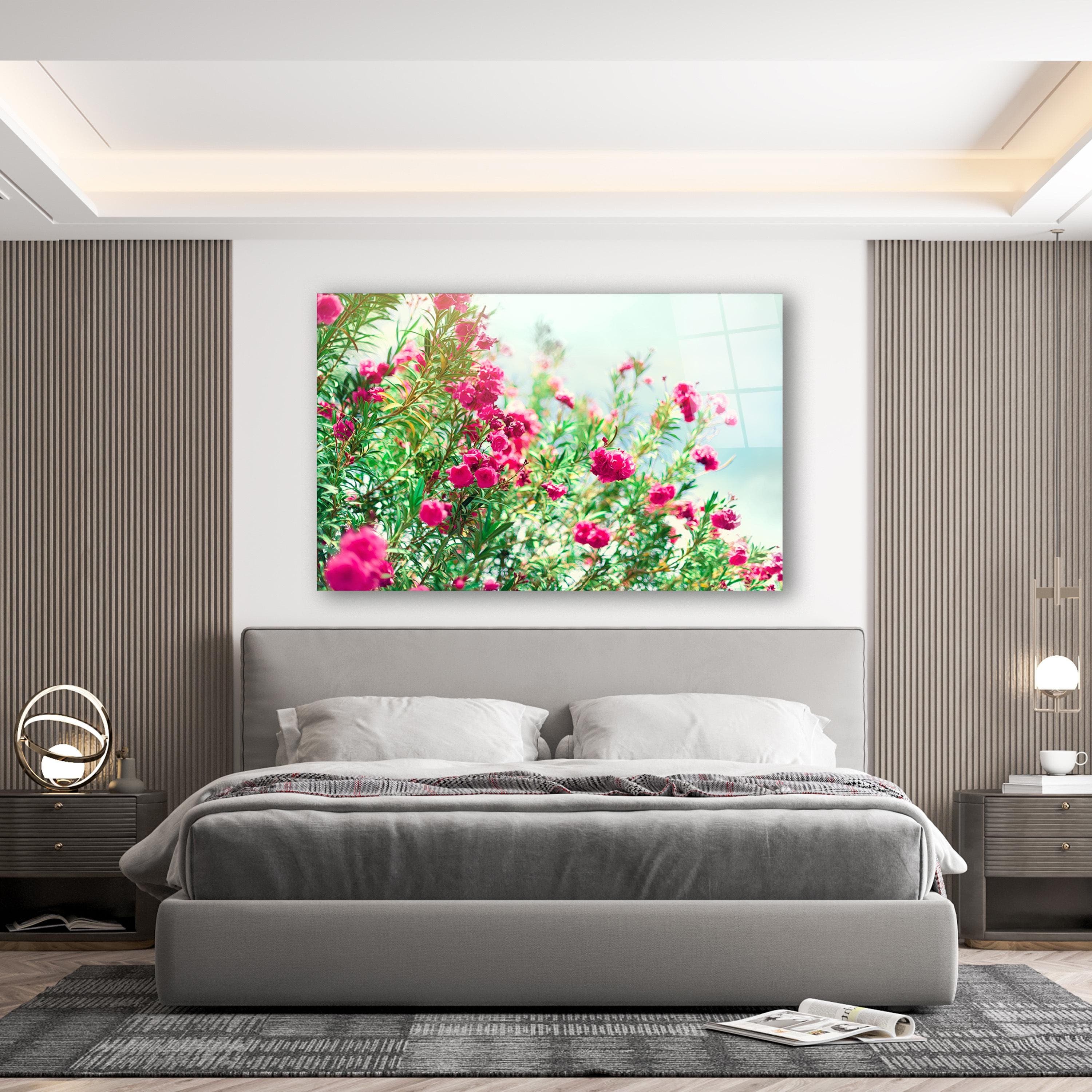 Pink Flowers Glass Wall Art, Tempered Glass Wall Decor, Wedding Gifts, Wall Hangings, Living Room Decor, New Home Gifts, Large Wall Art