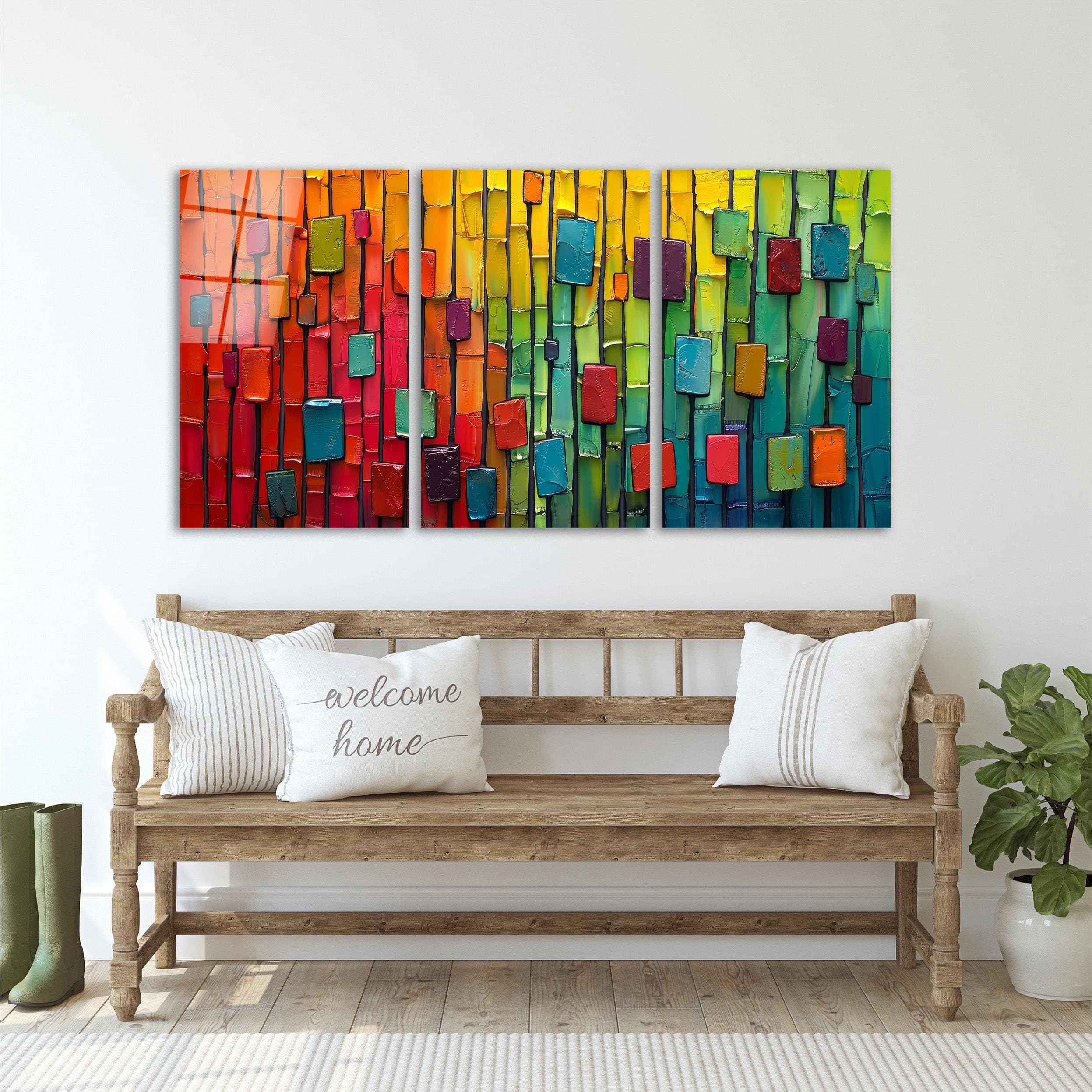 Triple Colorful Modern Glass Wall Art, Minimal Abstract Tempered Glass Decor, Living Room Art, New Home Gifts, Contemporary Art, Glass Print