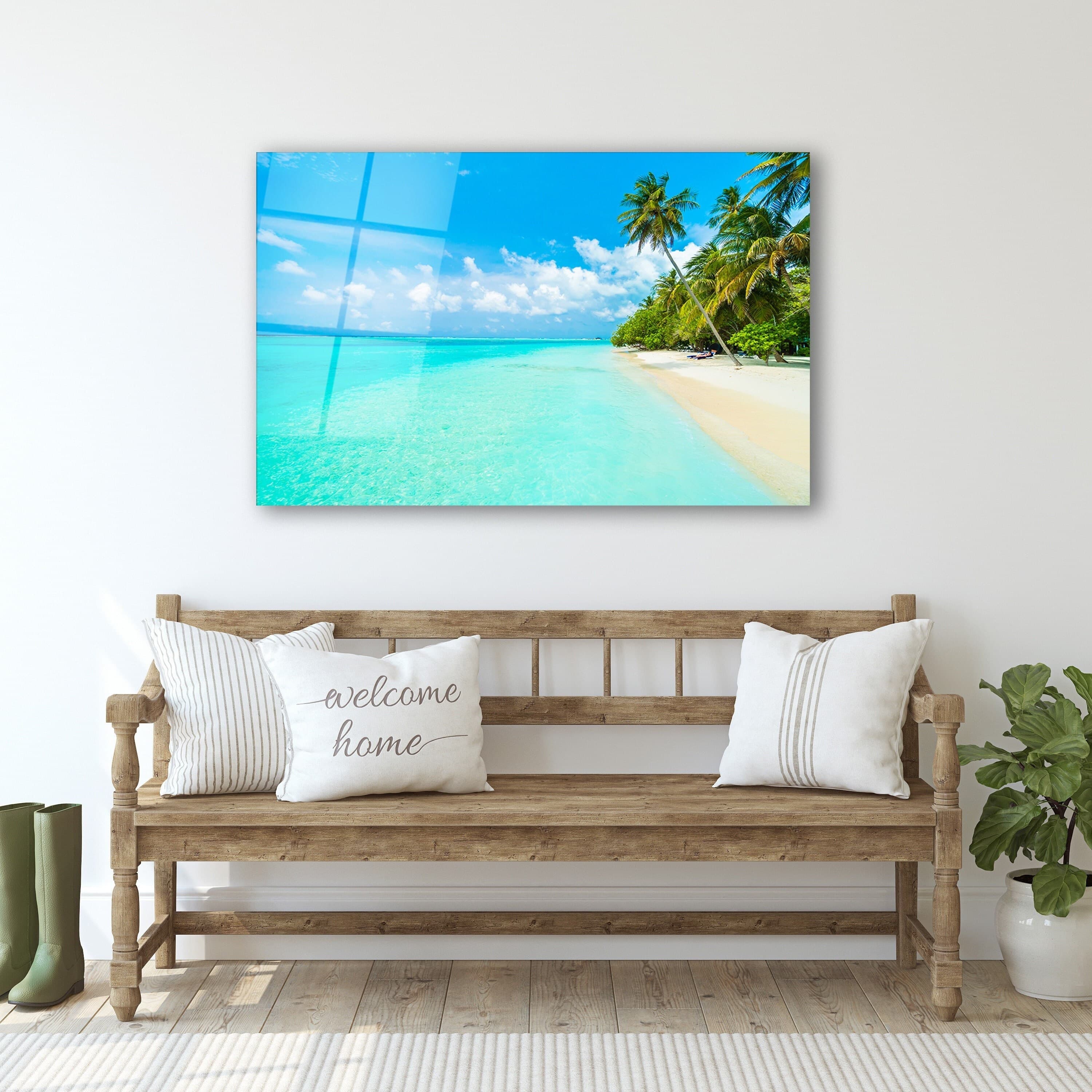 Maldives Tempered Glass Wall Art, Coastal Wall Decor, Ocean Landscape Wall Art, Above Bed Art, Housewarming Gifts, Extra Large Wall Art