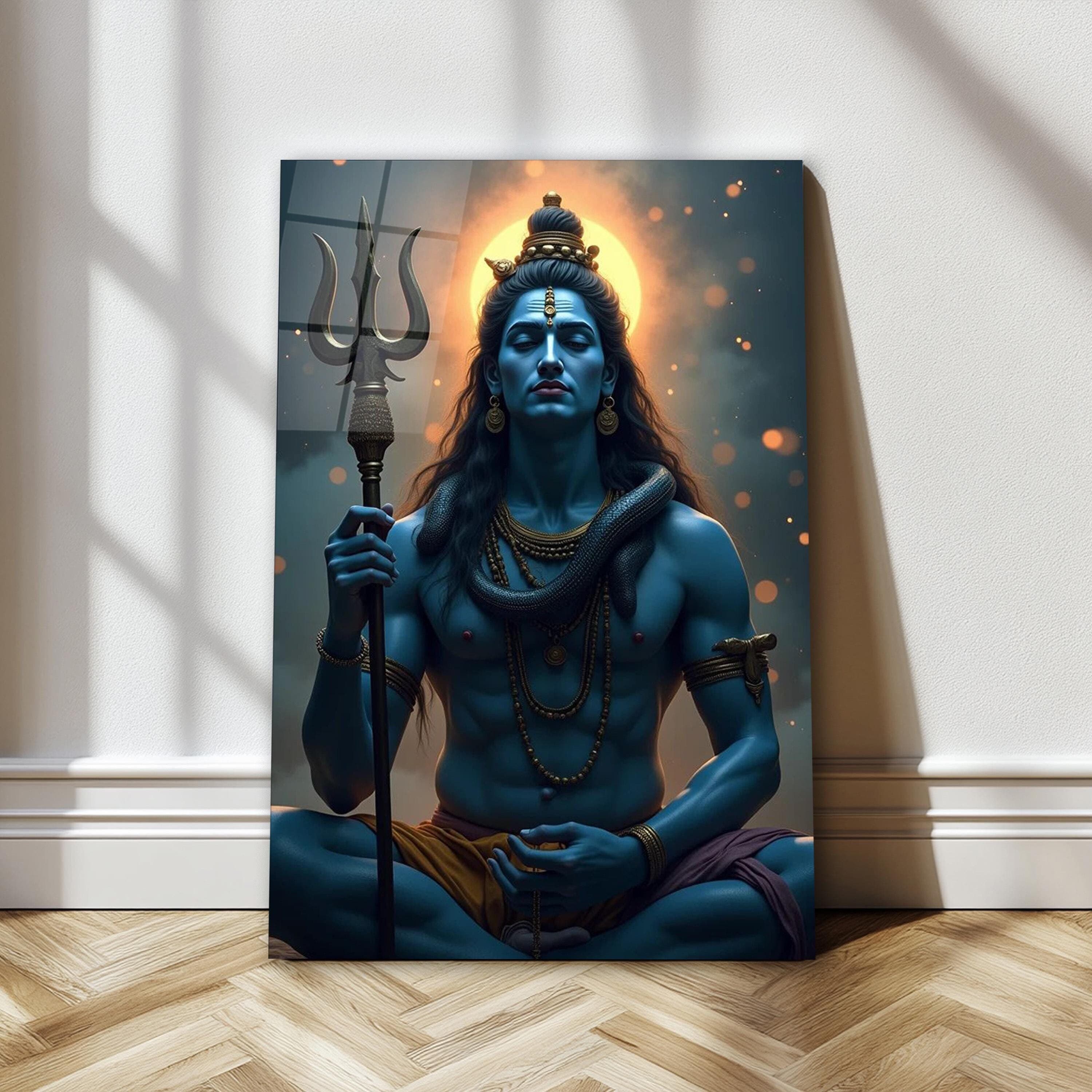 Lord Shiva Glass Wall Art, Shiva Tempered Glass Decor, Hindu Wall Art, Living Room Art, Valentine's Day Gifts, Hindu Gifts, Large Wall Art