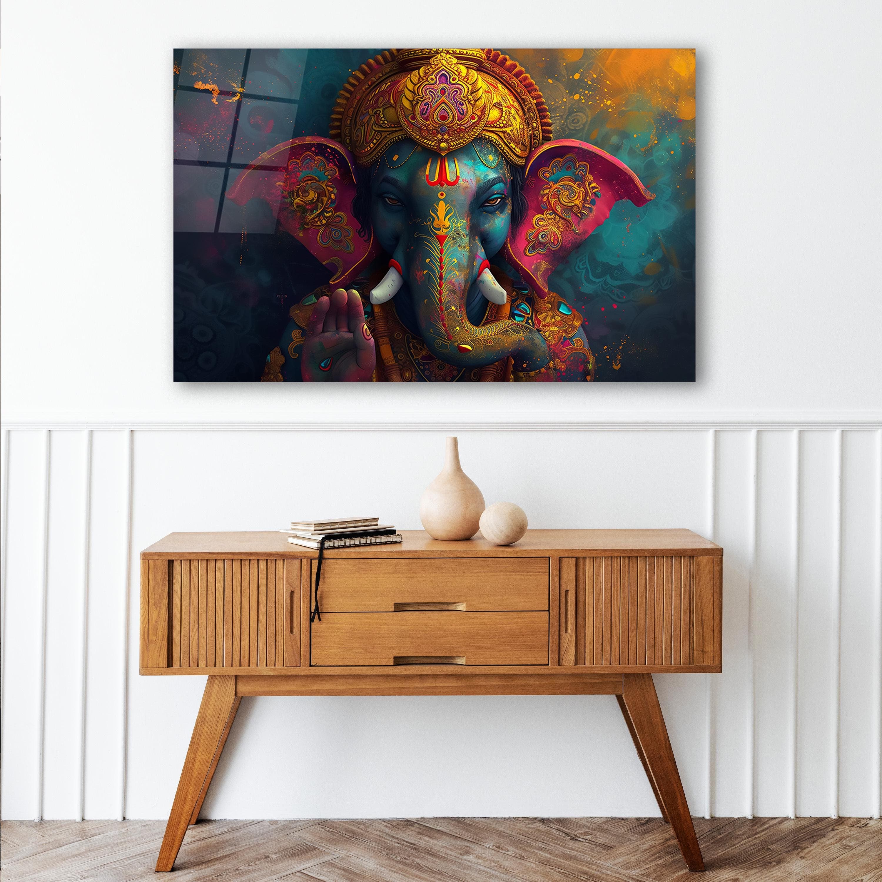 Majestic Ganesh Glass Wall Art, Lord Ganesha Tempered Glass Decor, Hindu Wall Art, Housewarming Gifts, Christmas Gifts, Wall Hangings
