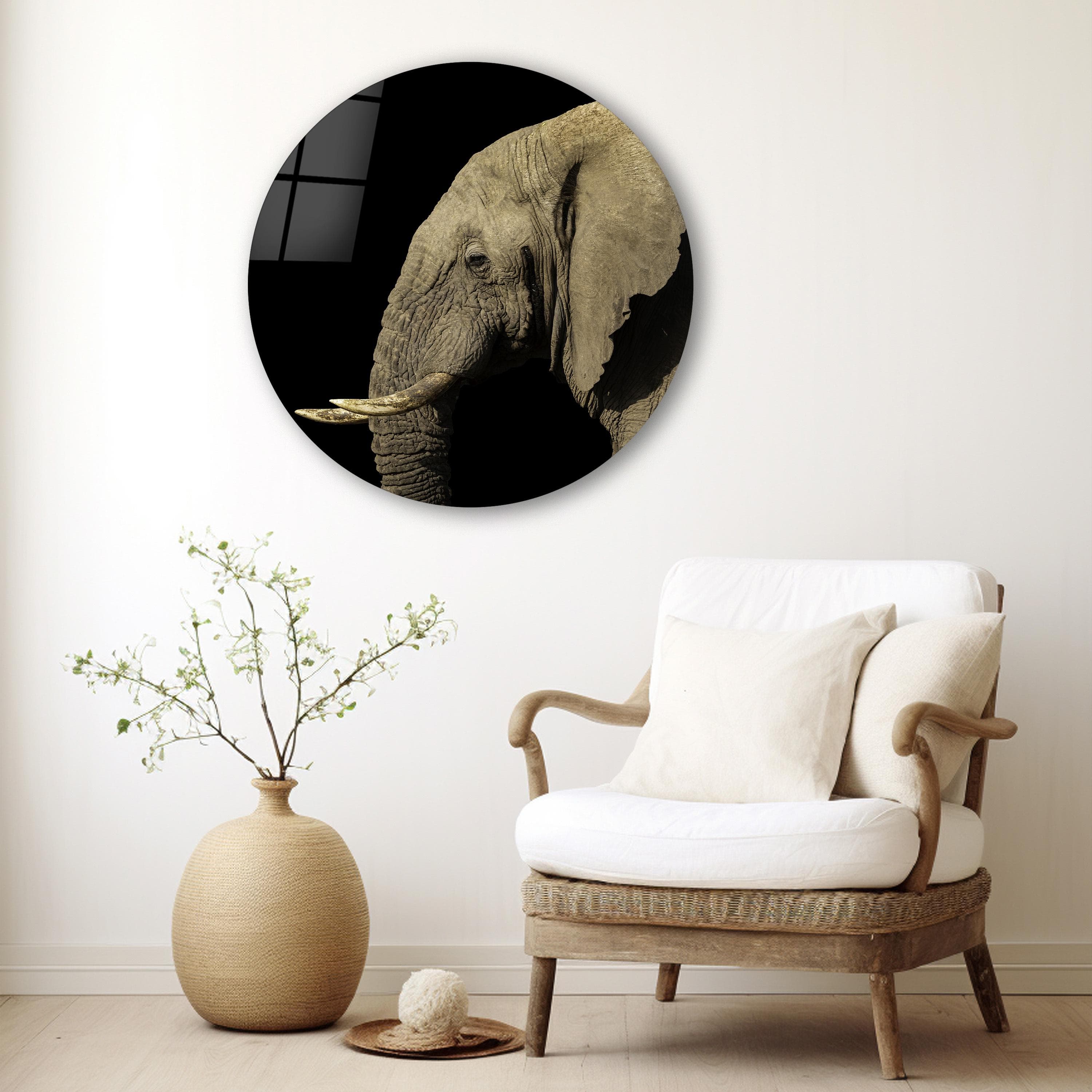 Round Elephant Glass Wall Art, Circle Elephant Tempered Glass Wall Decor, Animal Wall Art, Office Wall Decor, New Home Gifts, Wall Hangings